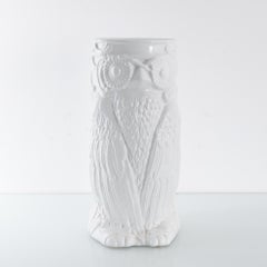 Vintage Belgian White Ceramic Owl Vase