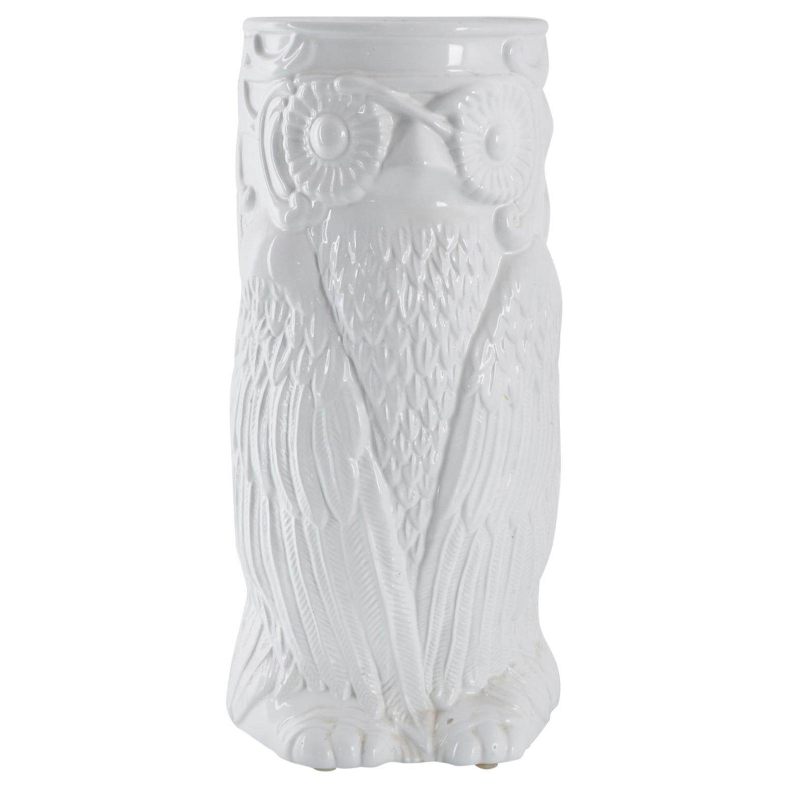 Vintage Belgian White Ceramic Owl Vase