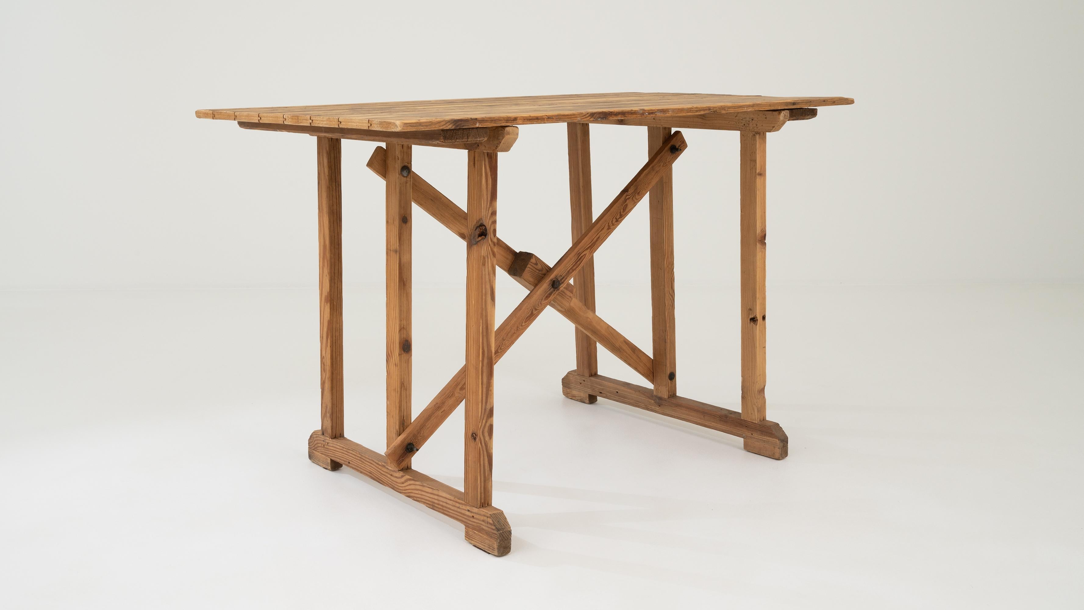 Patinated Vintage Belgian Wooden Table For Sale
