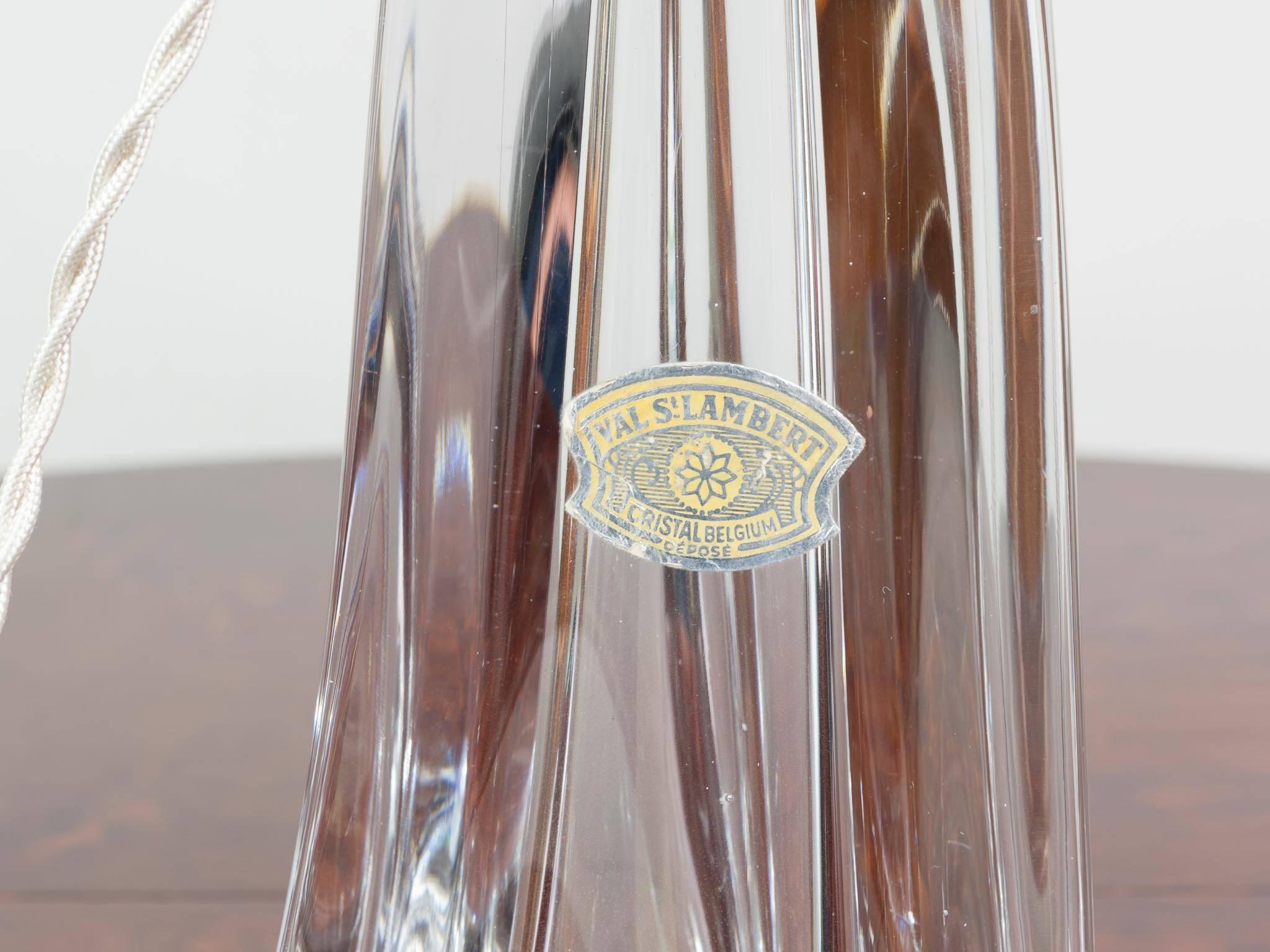 Belgian Vintage Belgium 1960s Large Handblown Val St Lambert Clear Crystal Lamp Base