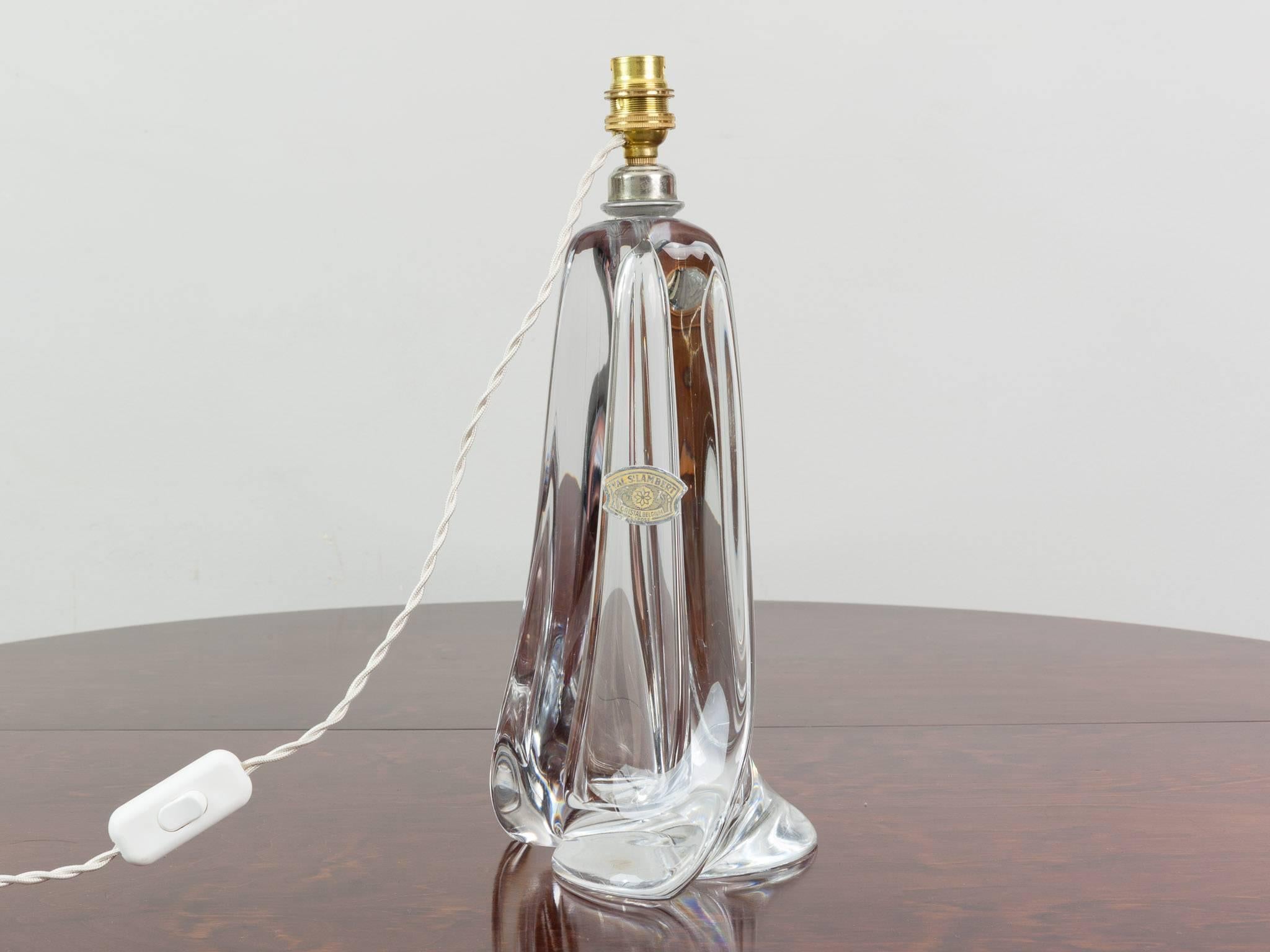 Vintage Belgium 1960s Large Handblown Val St Lambert Clear Crystal Lamp Base In Good Condition In London, England