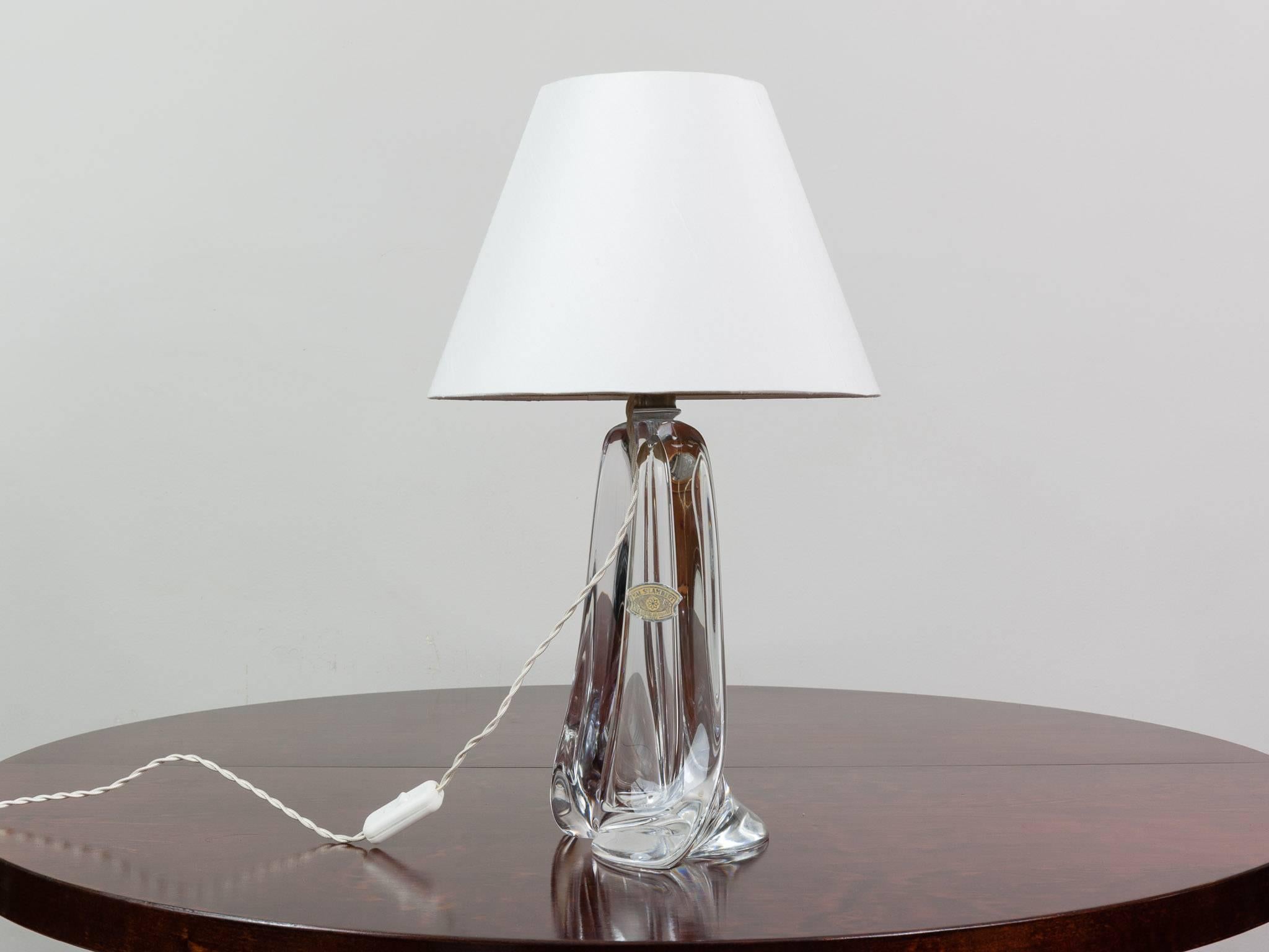 20th Century Vintage Belgium 1960s Large Handblown Val St Lambert Clear Crystal Lamp Base