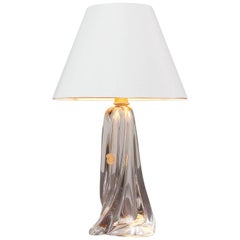 Vintage Belgium 1960s Large Handblown Val St Lambert Clear Crystal Lamp Base