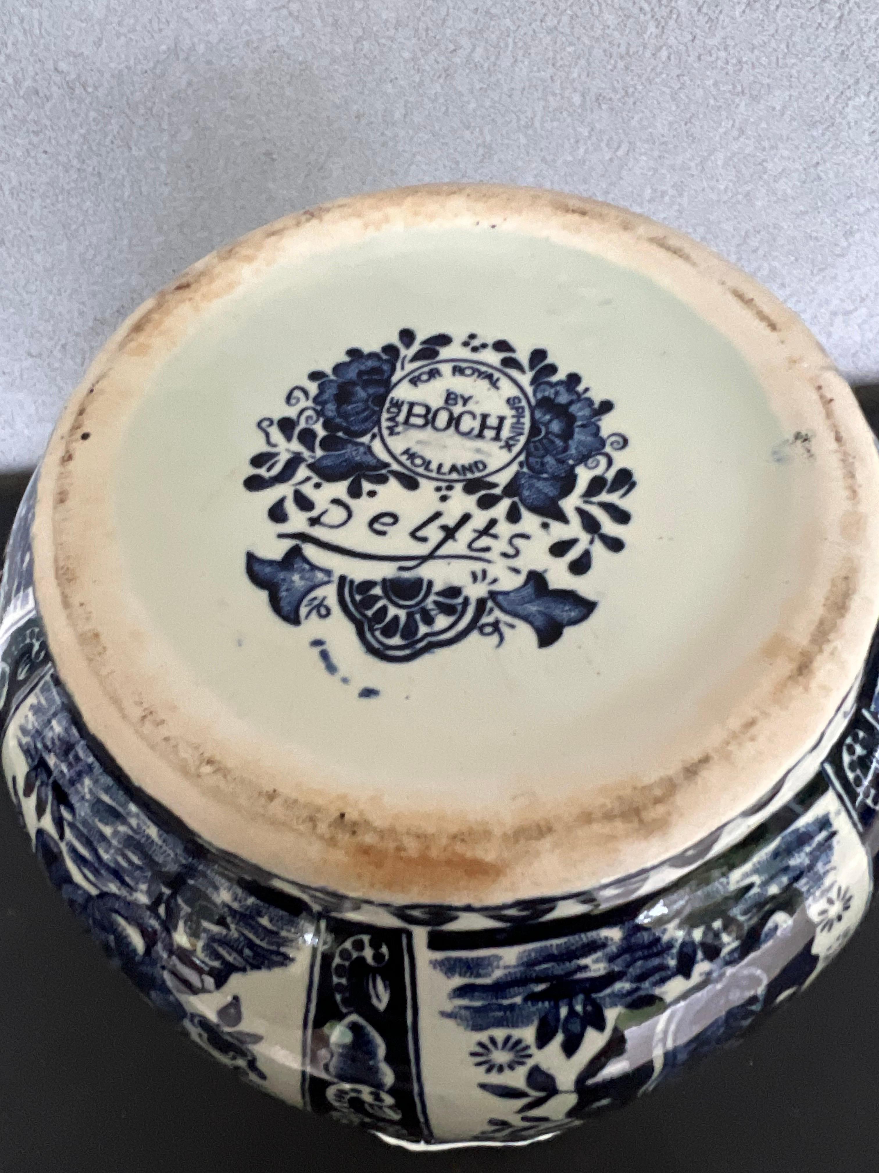 20th Century Vintage Belgium Delft Blue & White Vase by Boch for Royal Sphinx Holland For Sale
