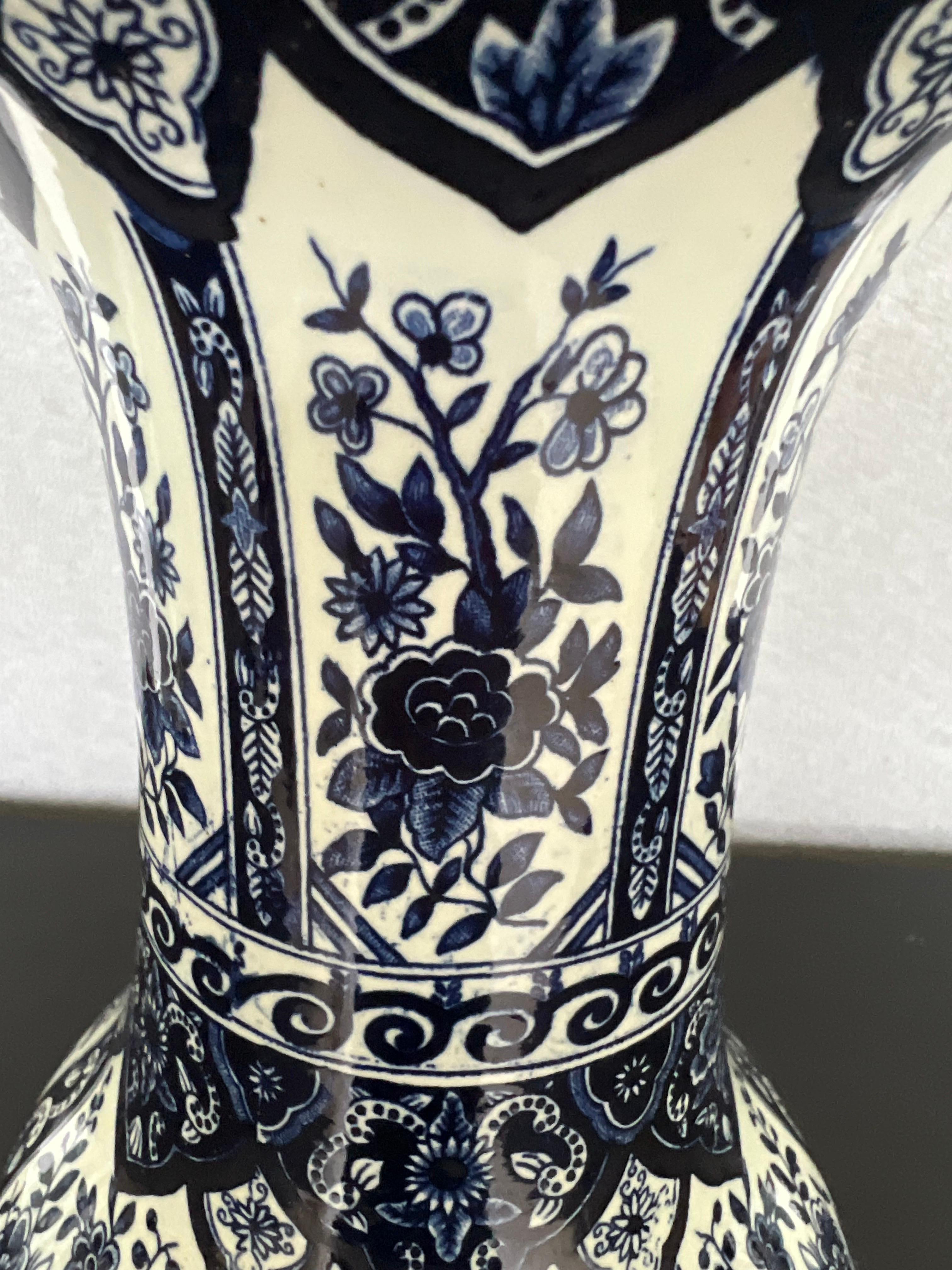 Romantic Vintage Belgium Delft Blue & White Vase by Boch for Royal Sphinx Holland For Sale