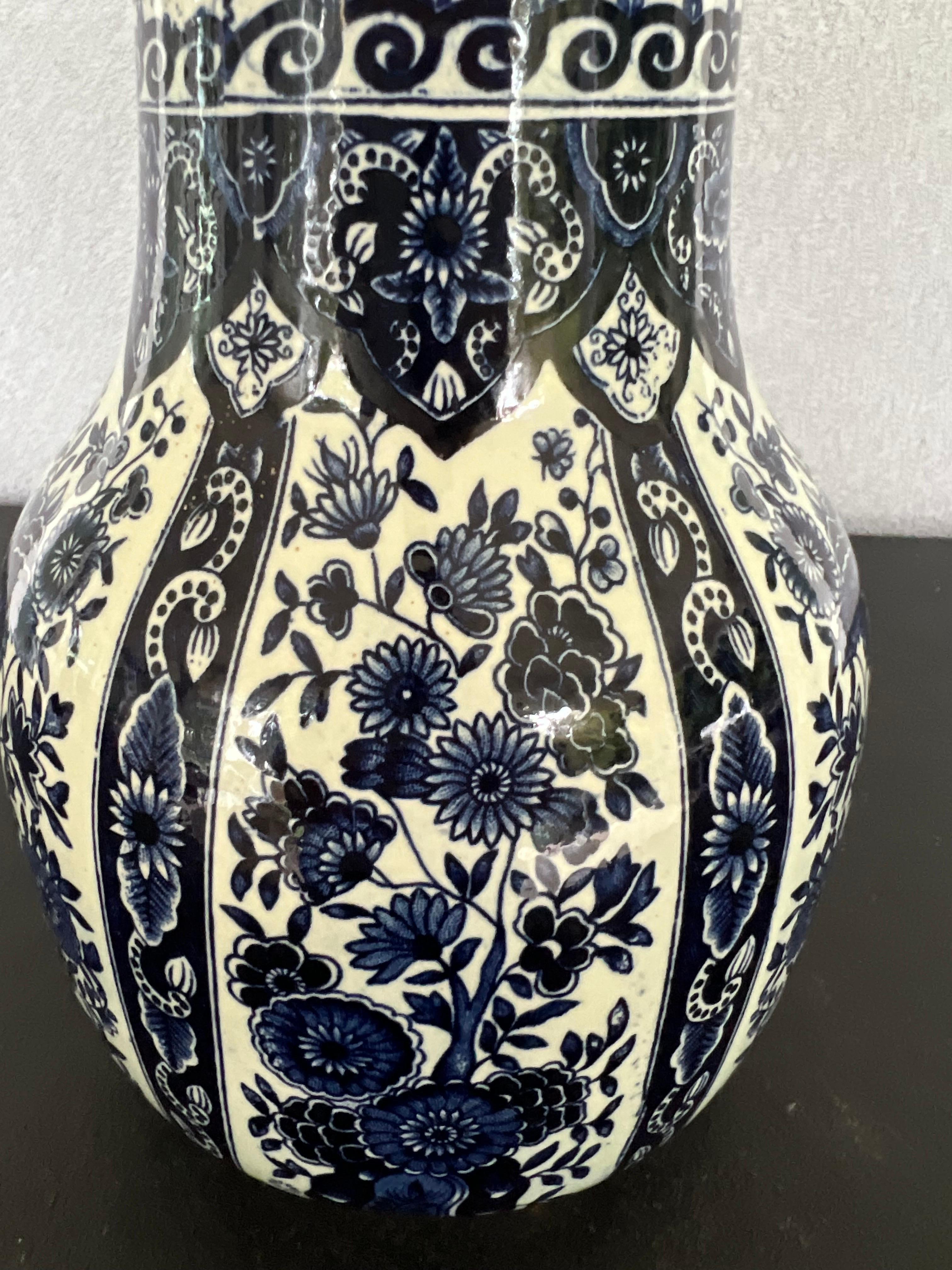Dutch Vintage Belgium Delft Blue & White Vase by Boch for Royal Sphinx Holland For Sale