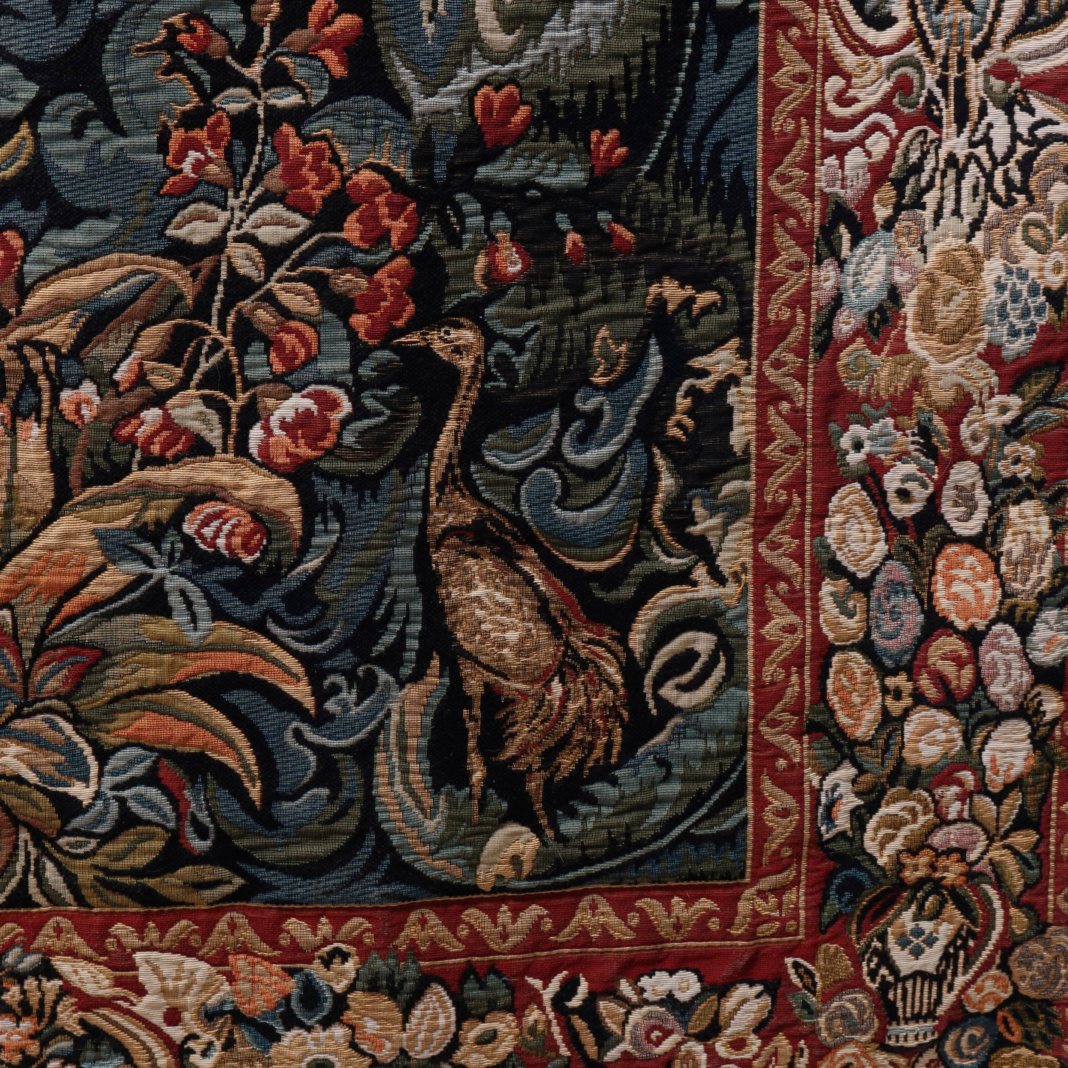 Vintage Belgium Flemish Style Tapestry Garden Scene with Peacock, 20th Century 1