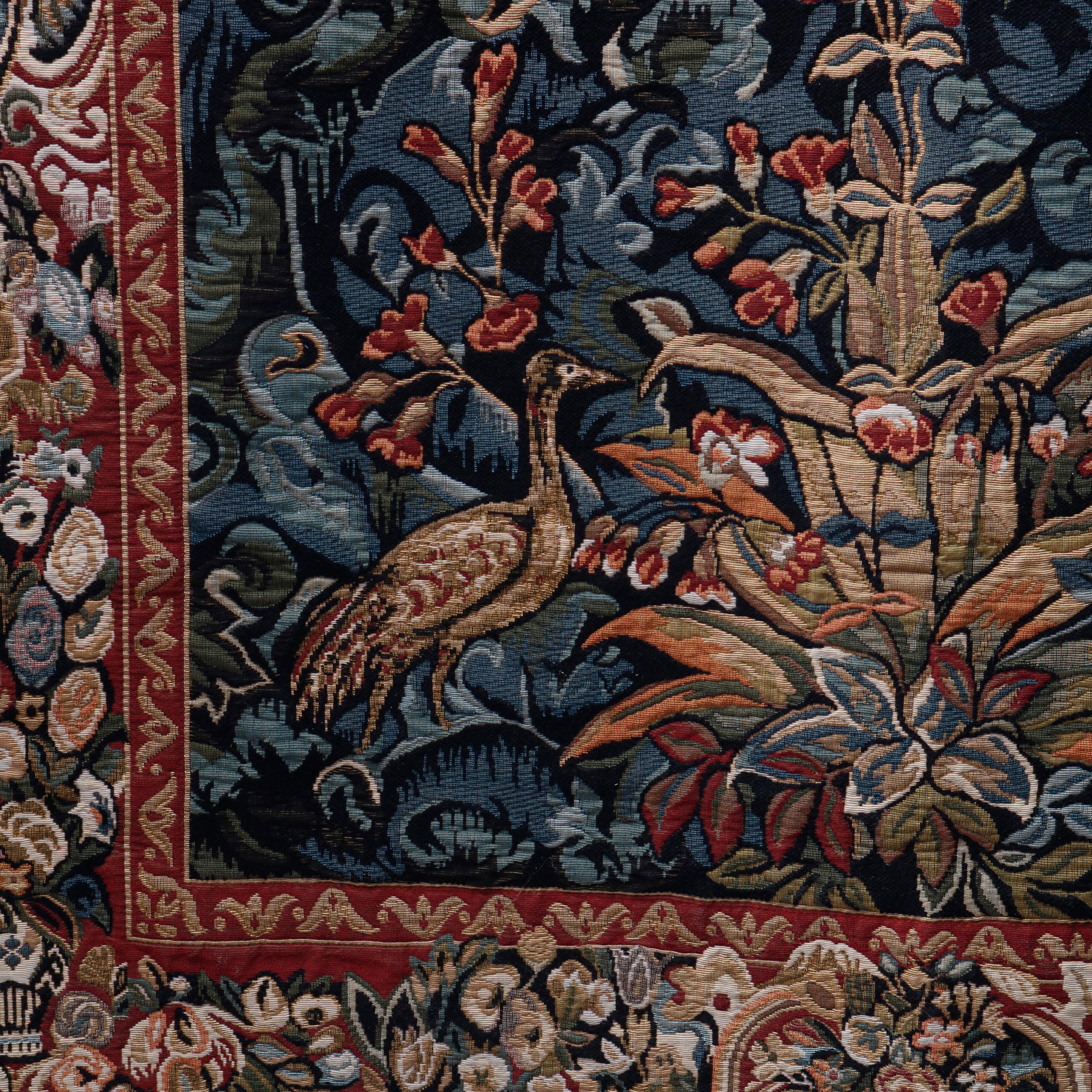 Vintage Belgium Flemish Style Tapestry Garden Scene with Peacock, 20th Century 4