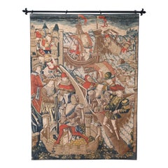 Vintage Belgium Flemish Style Tapestry with Medieval Scene, 20th Century