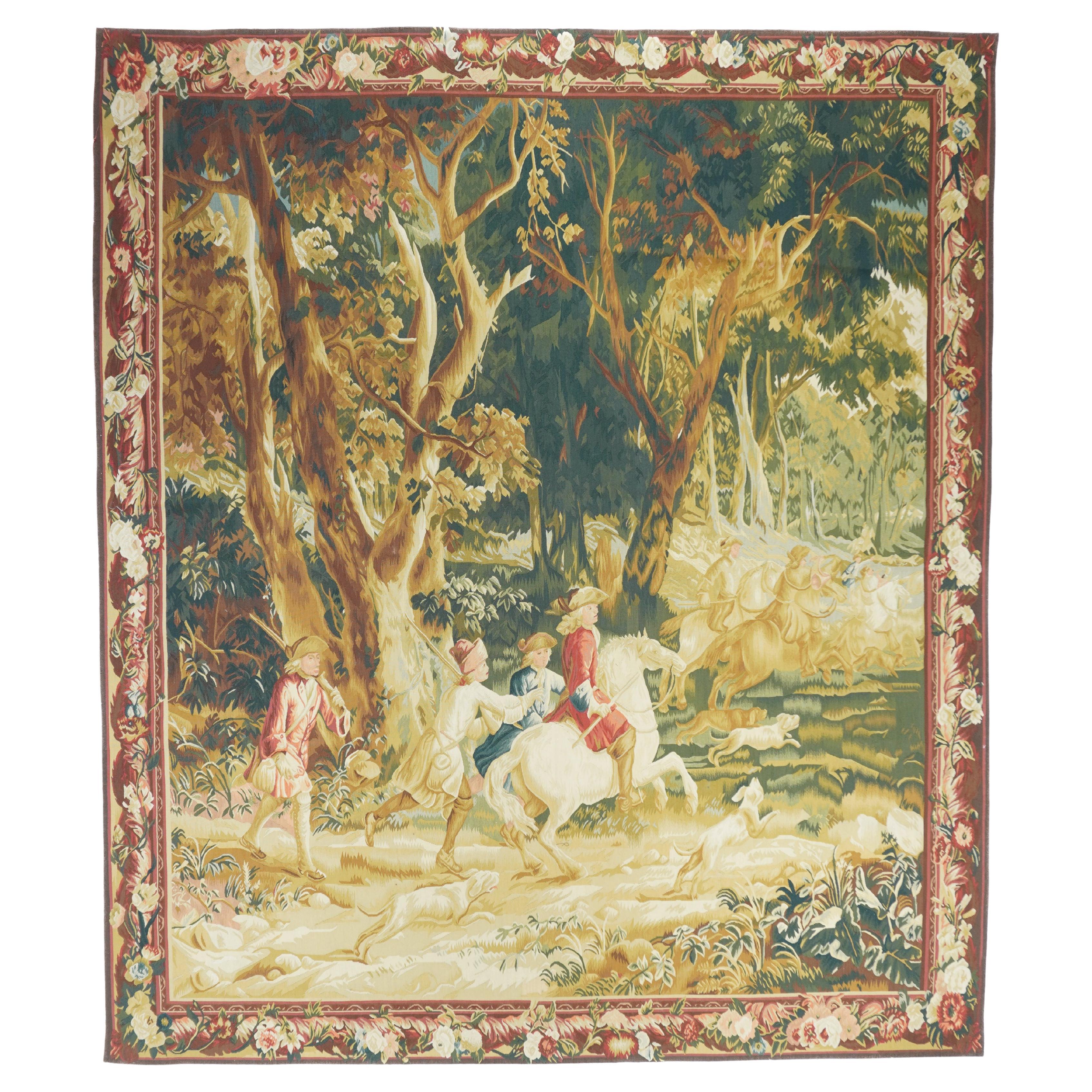 Vintage Belgium Pictorial Tapestry 7'5'' x 7'7'' For Sale