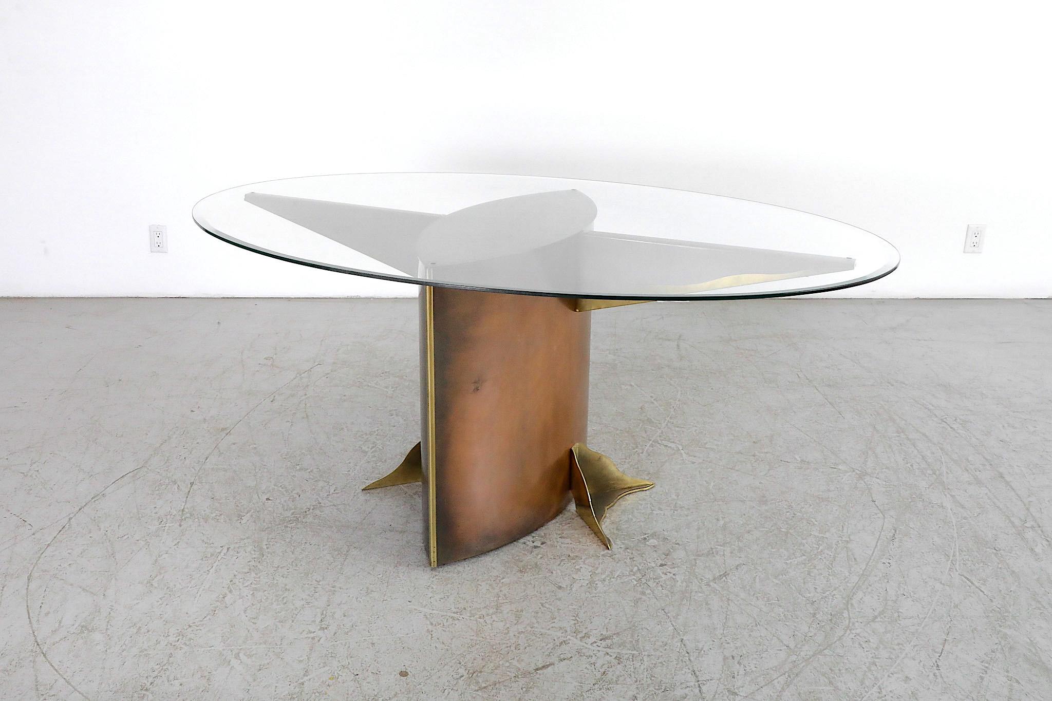 Vintage Belgo Chrom Metal and Brass Dining Table with Glass Top For Sale 7
