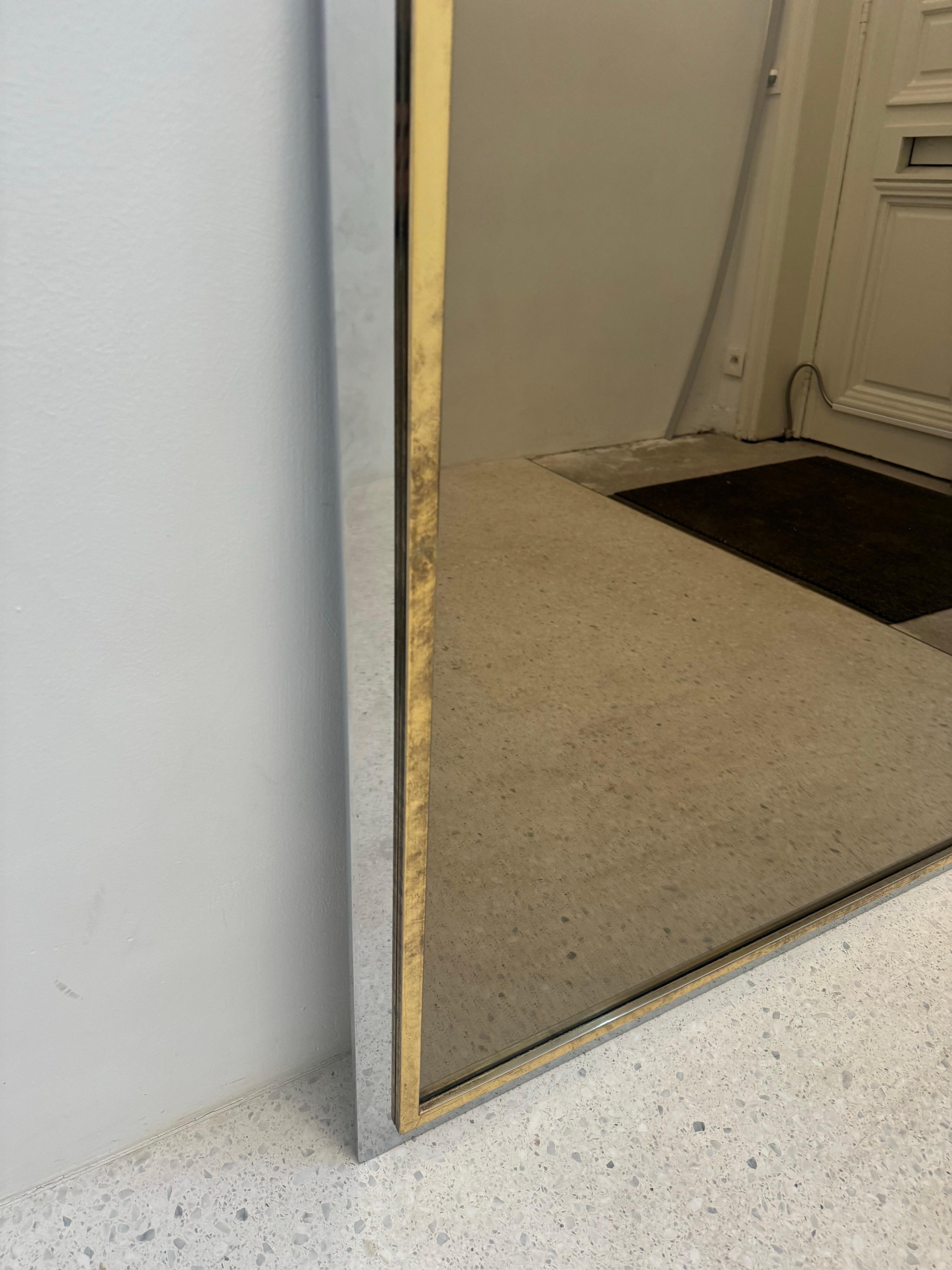 Belge Miroir chromé Belgo avec cadre en laiton et chrome, 1970 en vente