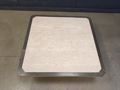Vintage belgochrom 23kt gold and travertine coffee table , 1970s