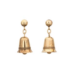 Retro Bell Drop Earrings 9k Yellow Gold English Hallmarks Birmingham Jewelry