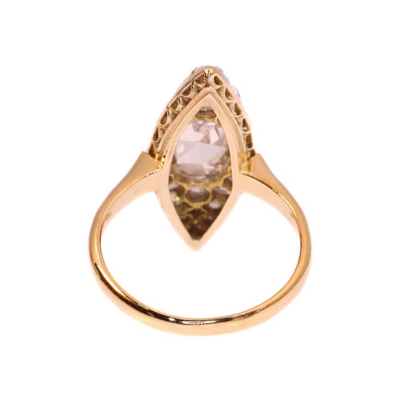Vintage Belle Époque Navette Shaped Engagement Diamond Ring, 1910s For Sale 6