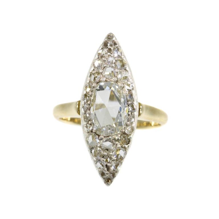 Vintage Belle poque Navette Shaped Diamond Ring  For Sale  