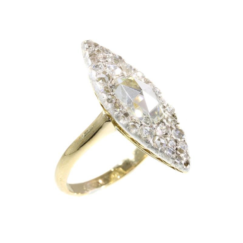 Vintage Belle Époque Navette Shaped Engagement Diamond Ring, 1910s For Sale 5