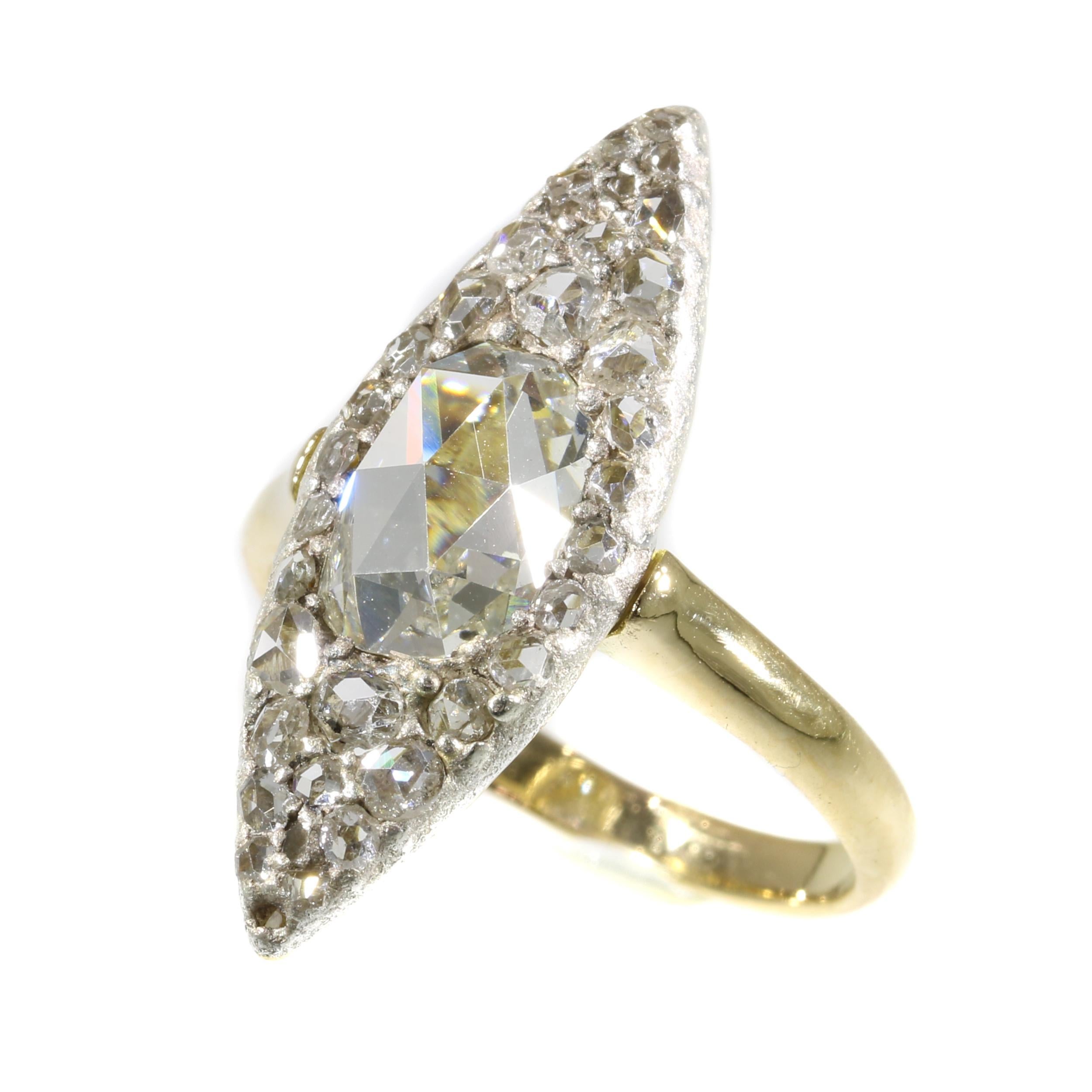 Vintage Belle Époque Navette Shaped Engagement Diamond Ring, 1910s For Sale