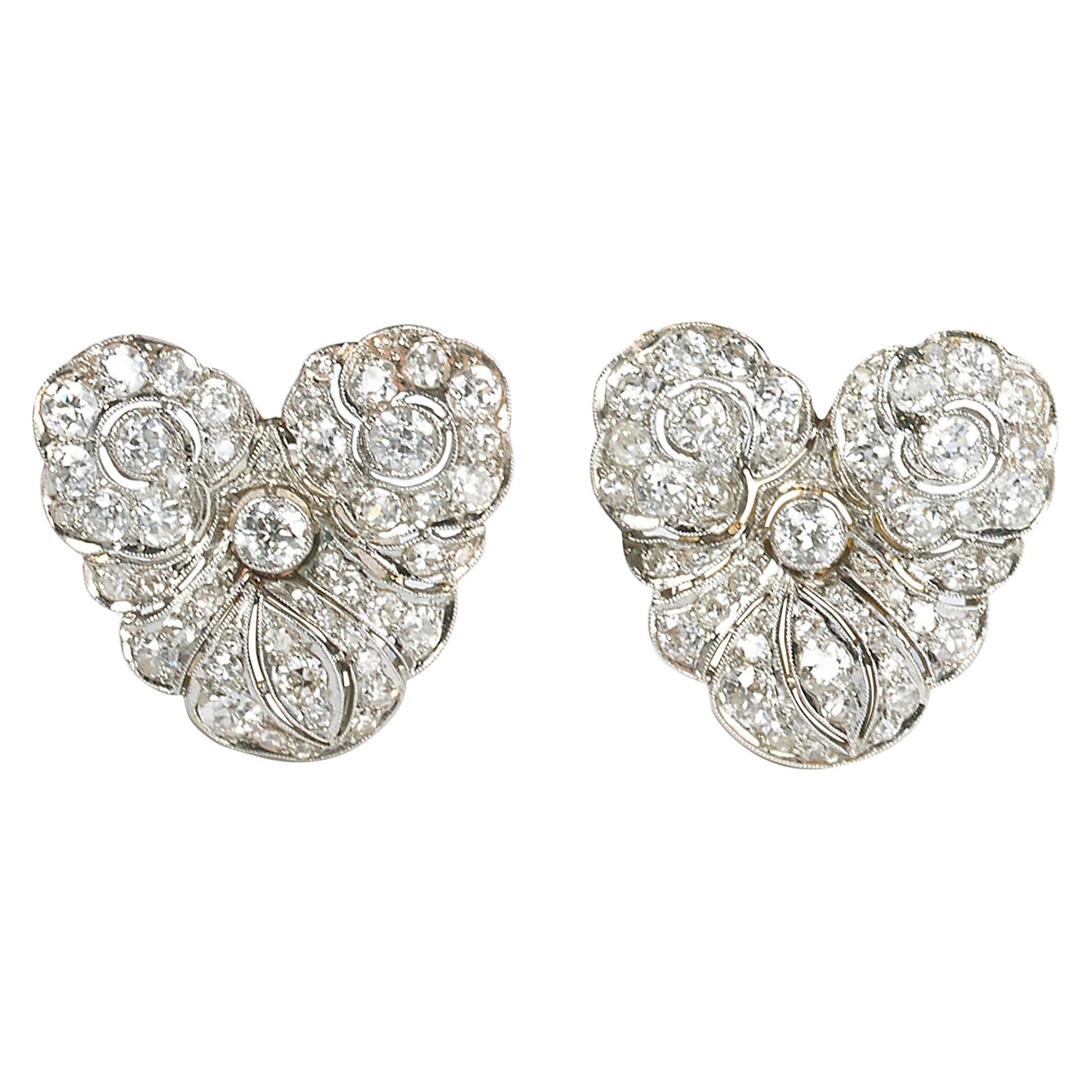 Pendientes vintage de diamantes estilo Belle Époque, 4,00 quilates, circa 1940 en venta