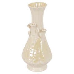 Vintage Belleek Vase, 3D Lily Leaf, Ivory Green 6th Mark Giftware, Ireland, 1950