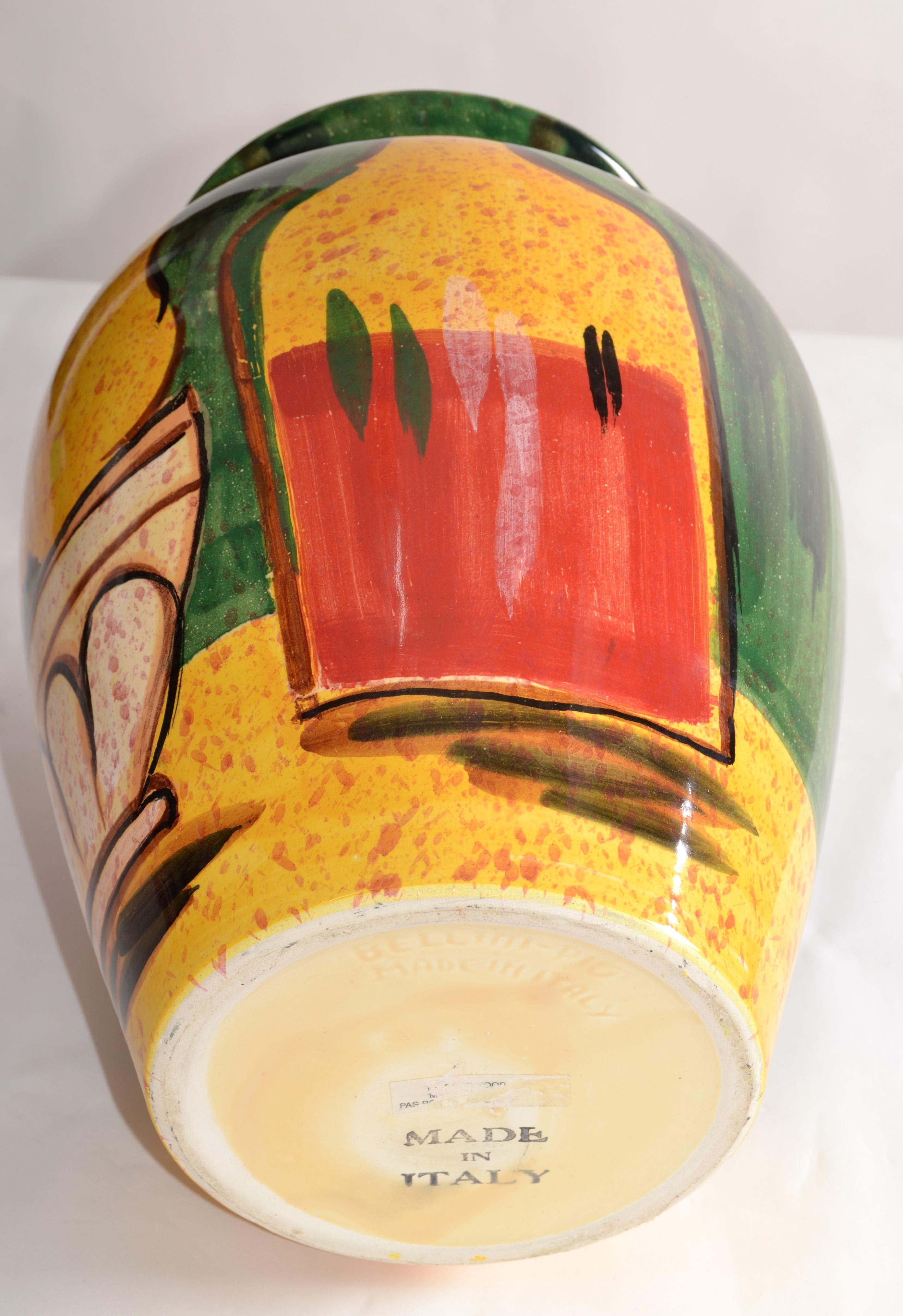 Vintage Bellini PIU Italy Still Life Fruit Hand Painted Ceramic Vase Apple Pear  For Sale 3