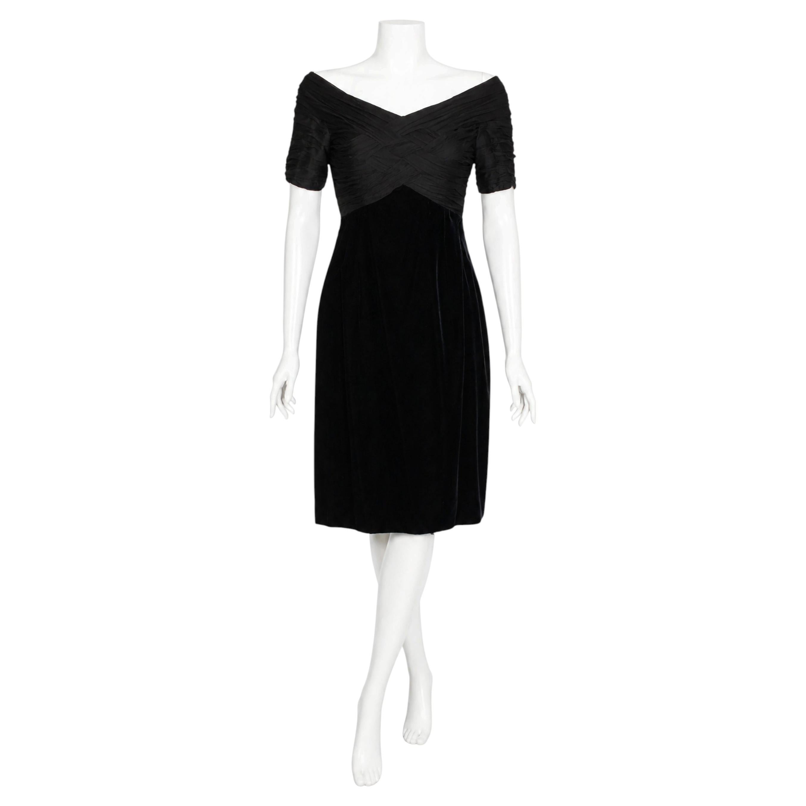 Vintage Bellville Sassoon Black Silk Rayon Cocktail Dress For Sale