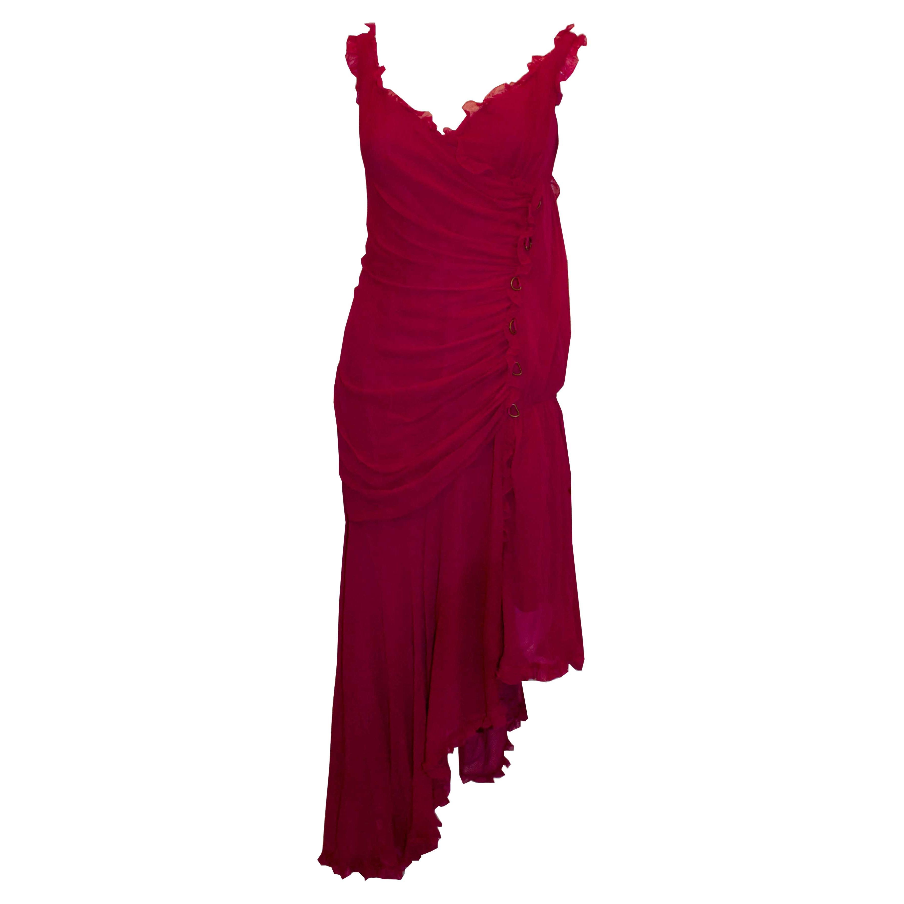 Vintage Bellville Sassoon  / Lorcan Mullany Cerise Pink Silk Gown For Sale