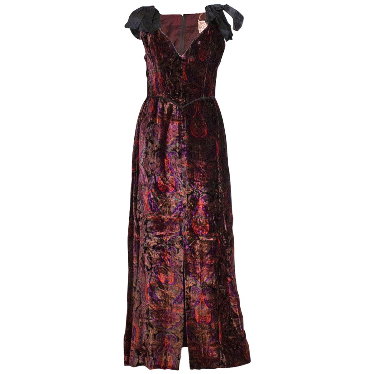  Vintage Bellville Sassoon Silk Velvet Evening Gown For Sale
