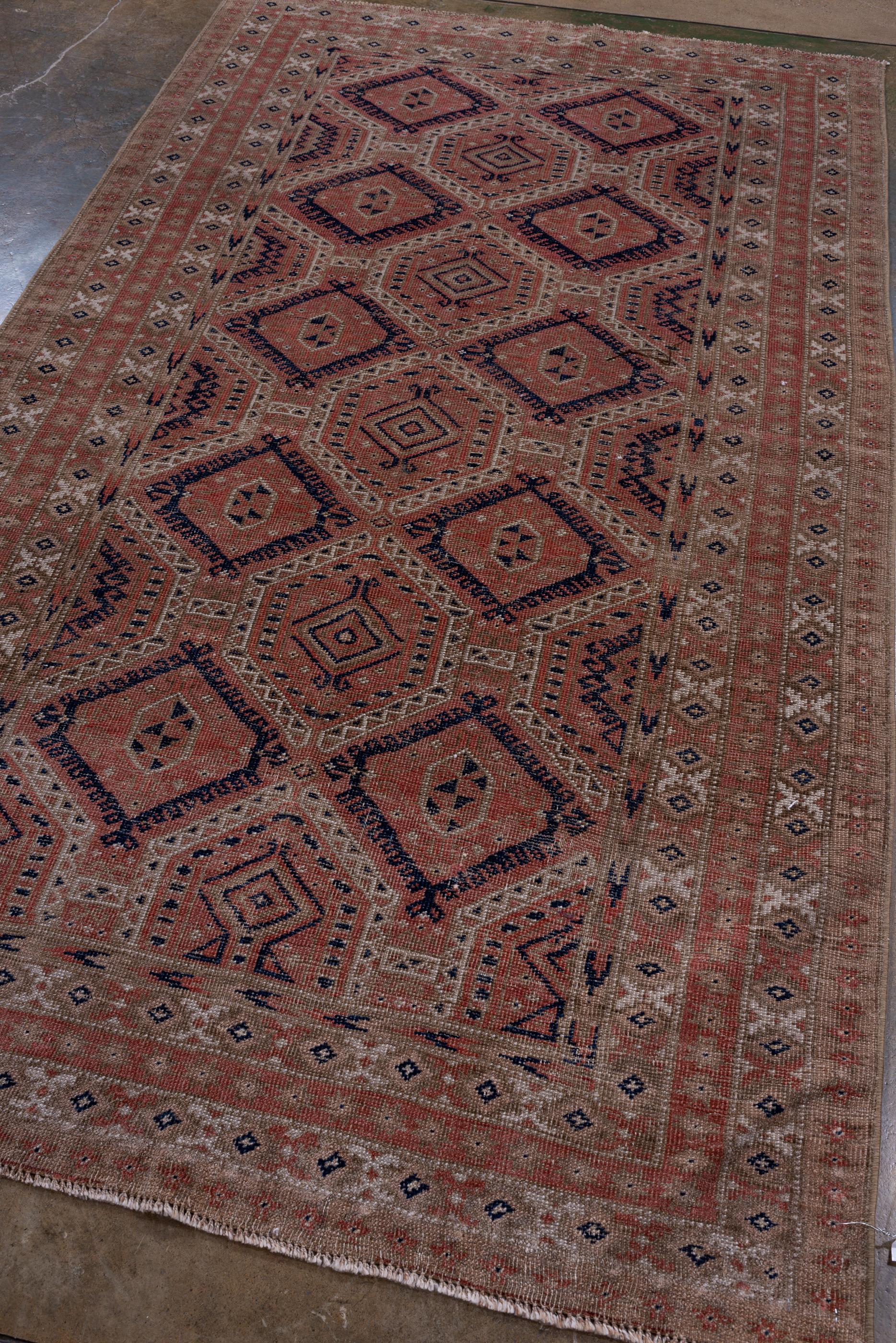 Persian Vintage Belouch Rug with Dark Blue Diamonds and Coral Field For Sale