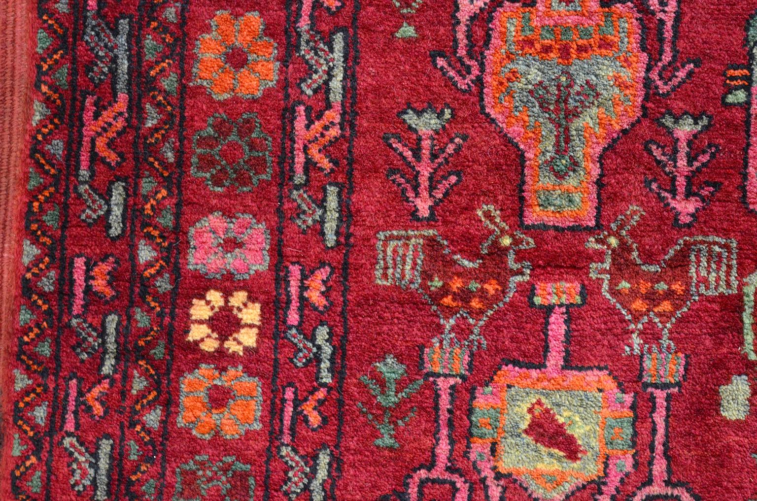Vintage 1940s Wool Persian Belouchi Rug, Peacock Design, 5' x 9' In Good Condition For Sale In New York, NY