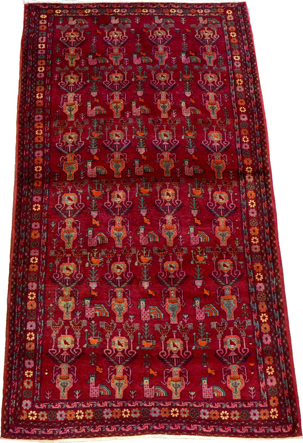 Vintage 1940s Wool Persian Belouchi Rug, Peacock Design, 5' x 9' For Sale 1