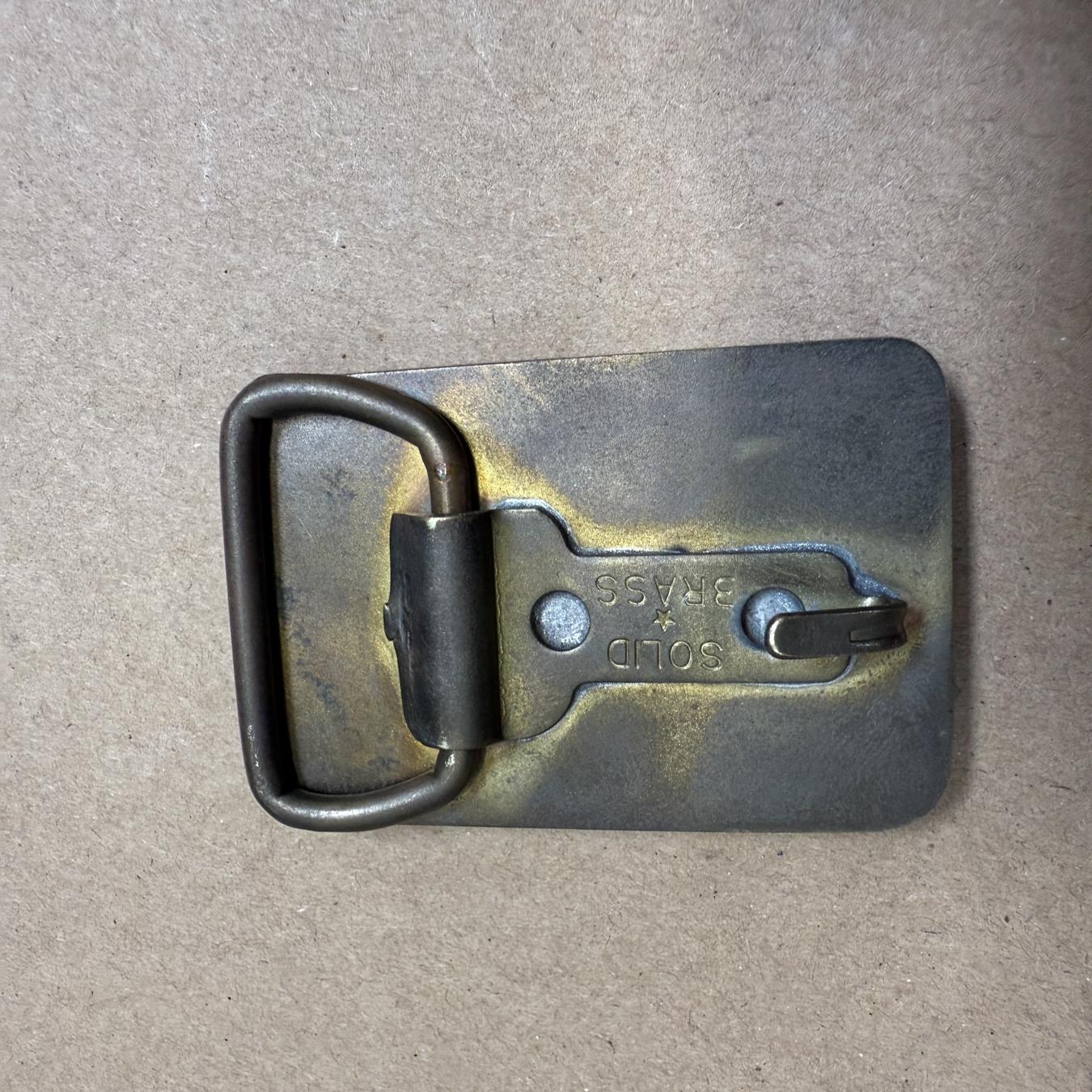 20th Century Vintage Belt Buckle Exotic Wood Brass Copper For Sale