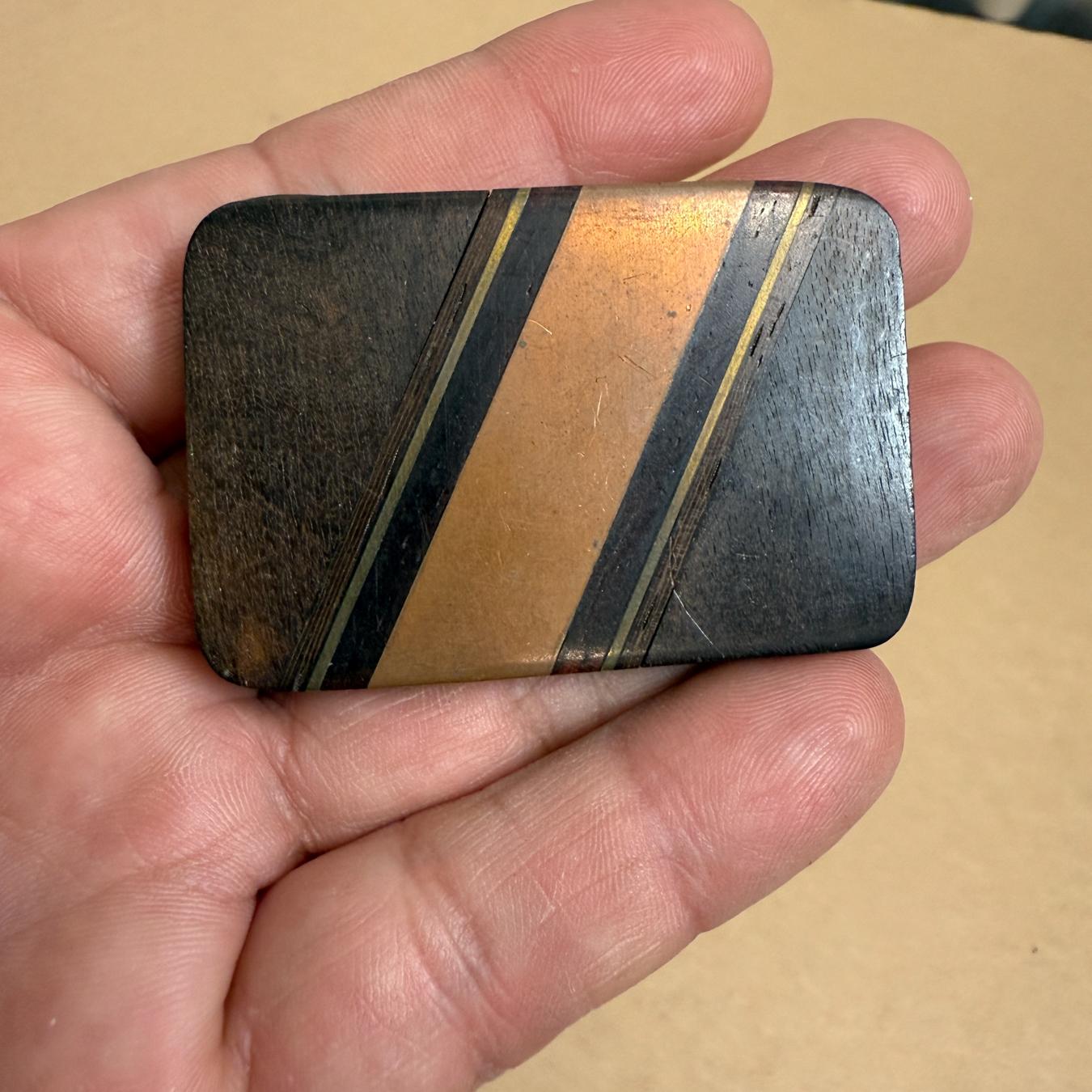Vintage Belt Buckle Exotic Wood Brass Copper For Sale 1