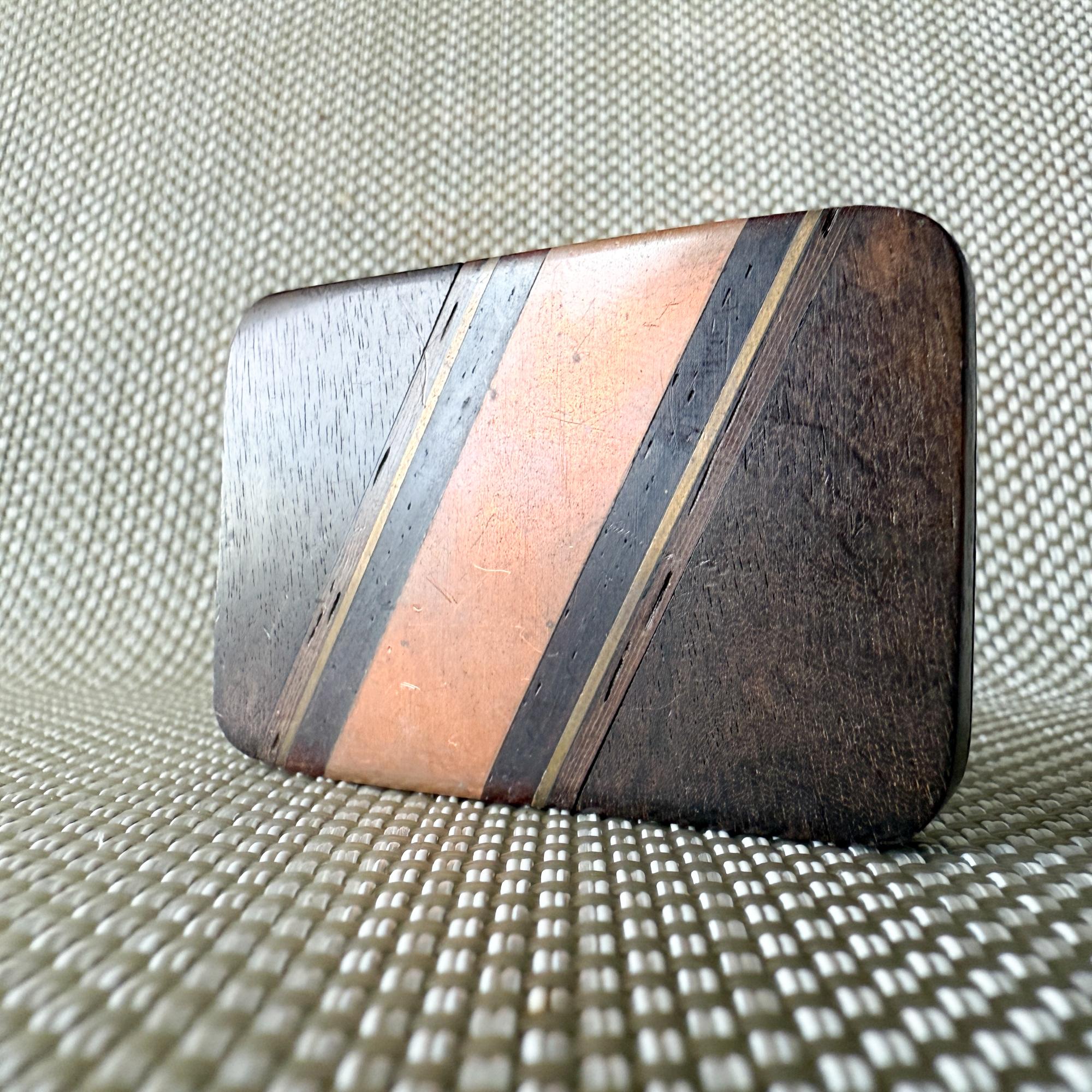Hebilla de Cinturón Vintage Madera Exótica Latón Cobre en venta 3