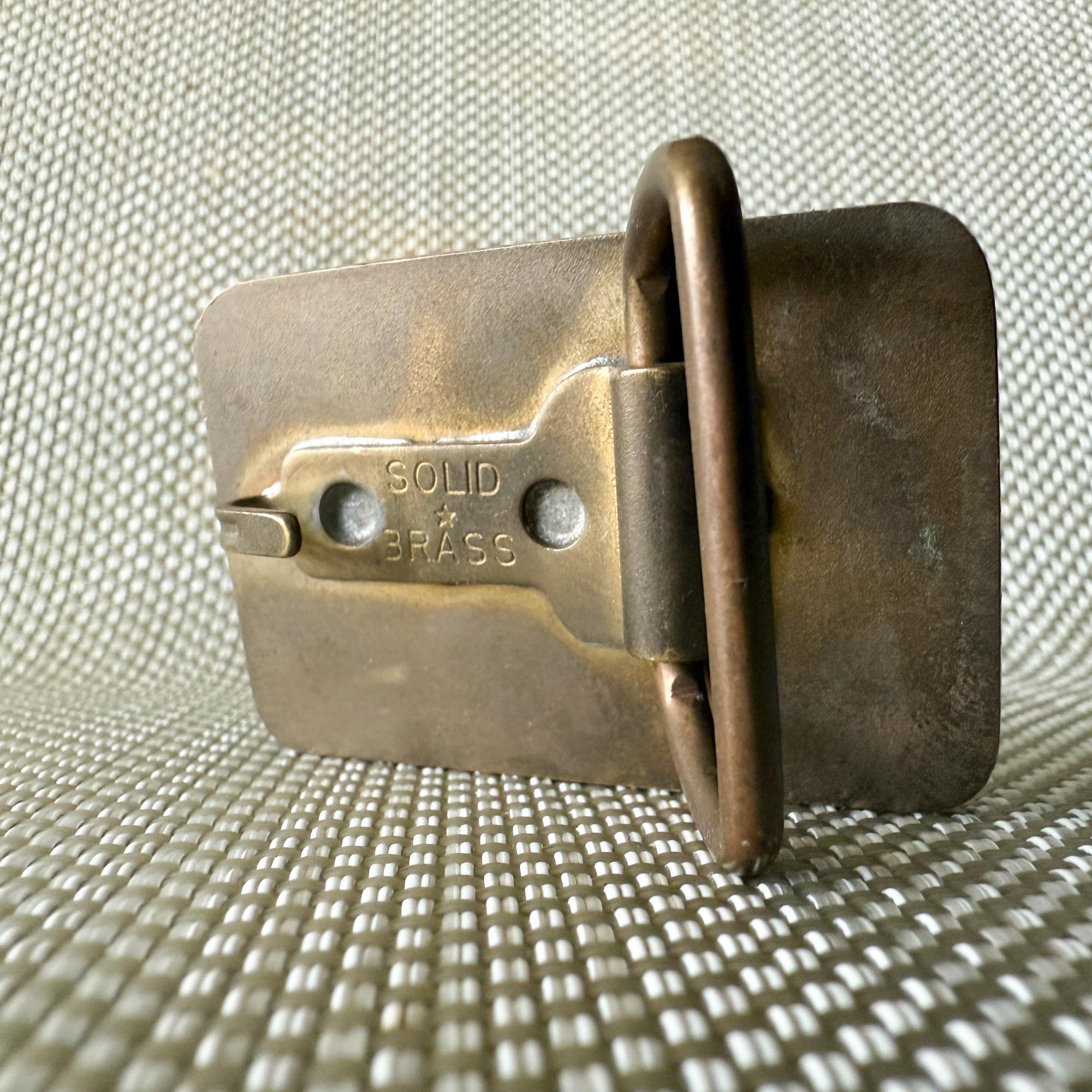 Hebilla de Cinturón Vintage Madera Exótica Latón Cobre en venta 4