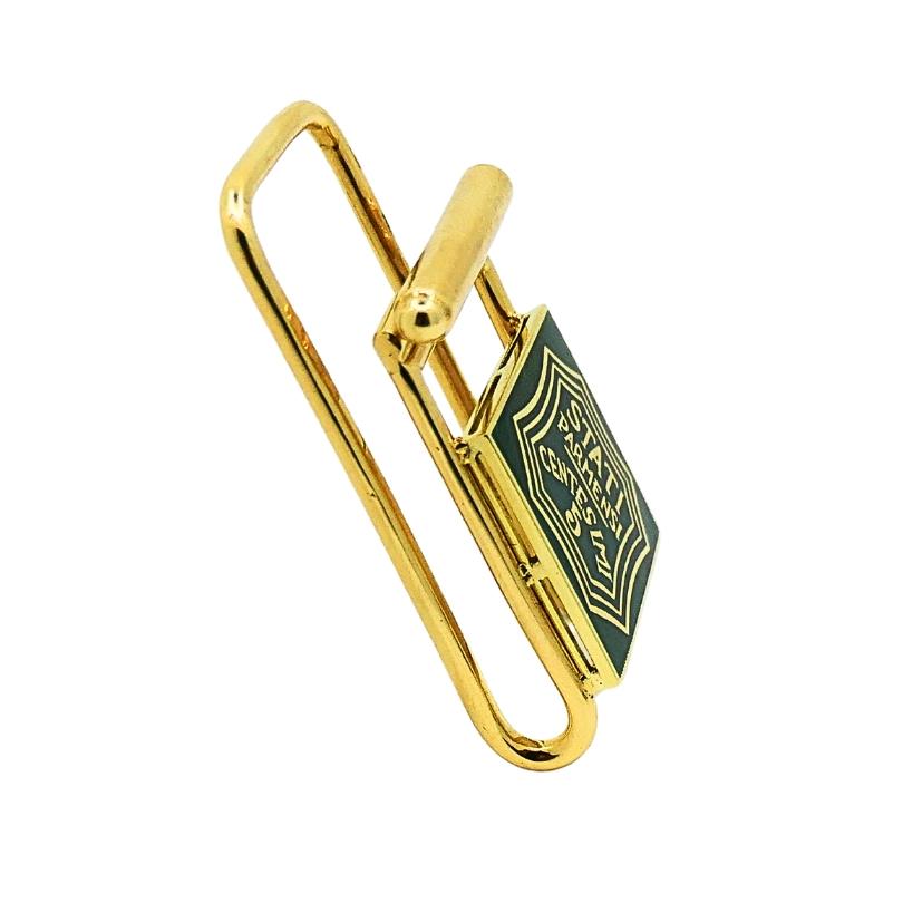 Women's or Men's Vintage Belt Buckle Pendant 14k Gold Green Enamel For Sale
