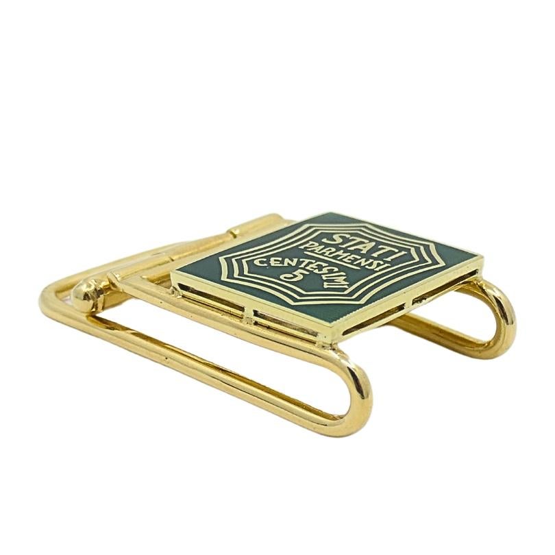 Vintage Belt Buckle Pendant 14k Gold Green Enamel For Sale 2
