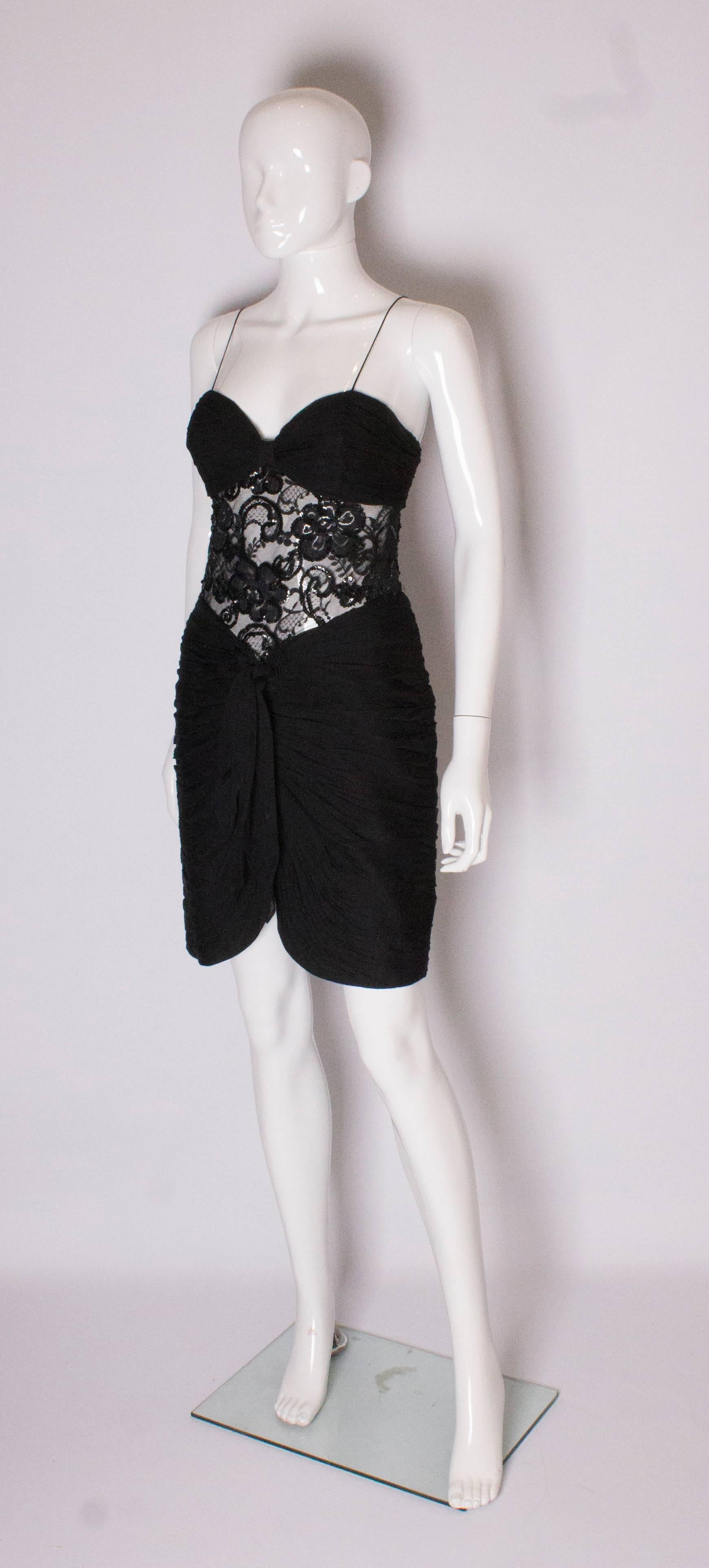 Nero Abito da cocktail vintage in chiffon di seta Belville Sassoon in vendita