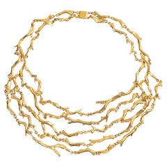 Vintage Ben Amun Gold Tone Five Row Branches Necklace, Circa 1980s