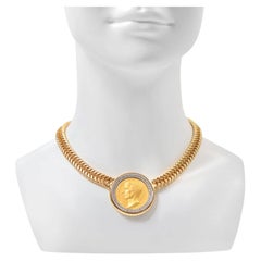 Vintage Ben Amun Gold Tone Roman Coin Necklace, 1990s