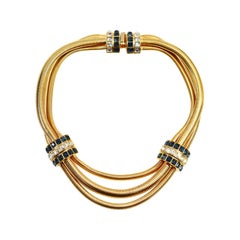 Collana vintage Ben Amun in oro con cristalli blu e trasparenti Circa 1980