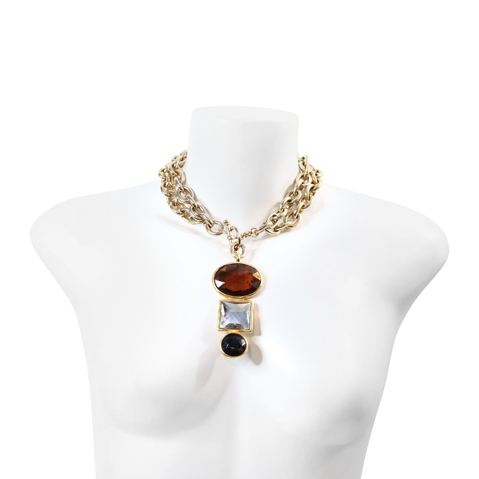 Vintage Ben Amun Gold Tone with Dangling Crystal Crystal Necklace Circa 1980s For Sale 1