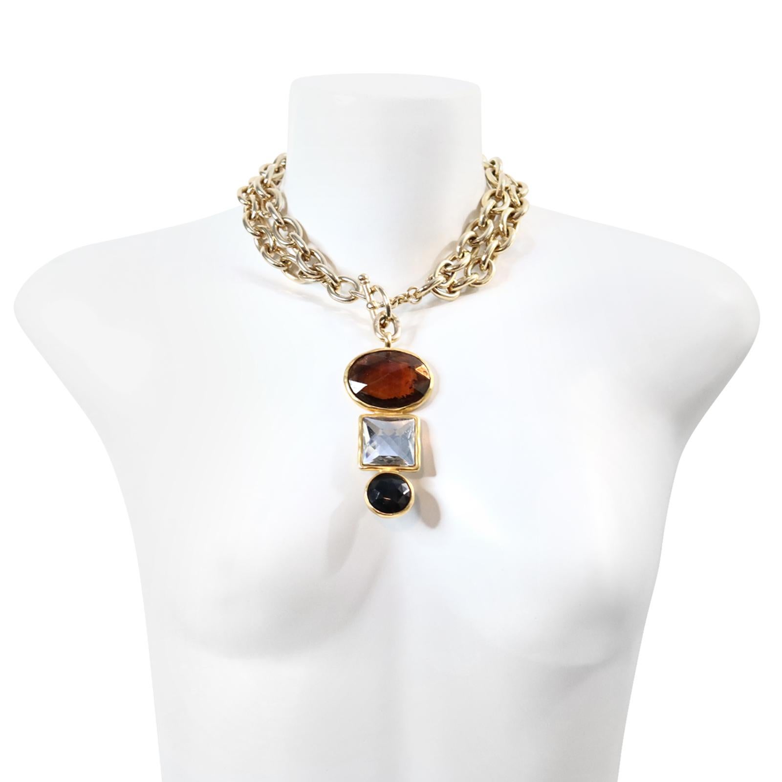 Vintage Ben Amun Gold Tone with Dangling Crystal Crystal Necklace Circa 1980s For Sale 2