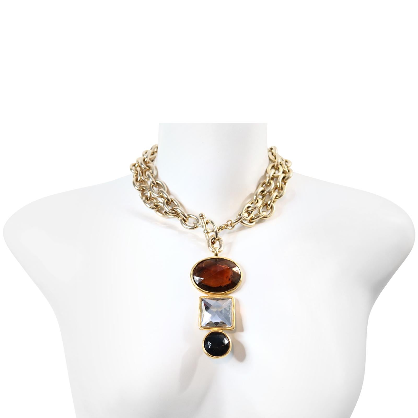 Vintage Ben Amun Gold Tone with Dangling Crystal Crystal Necklace Circa 1980s For Sale 3