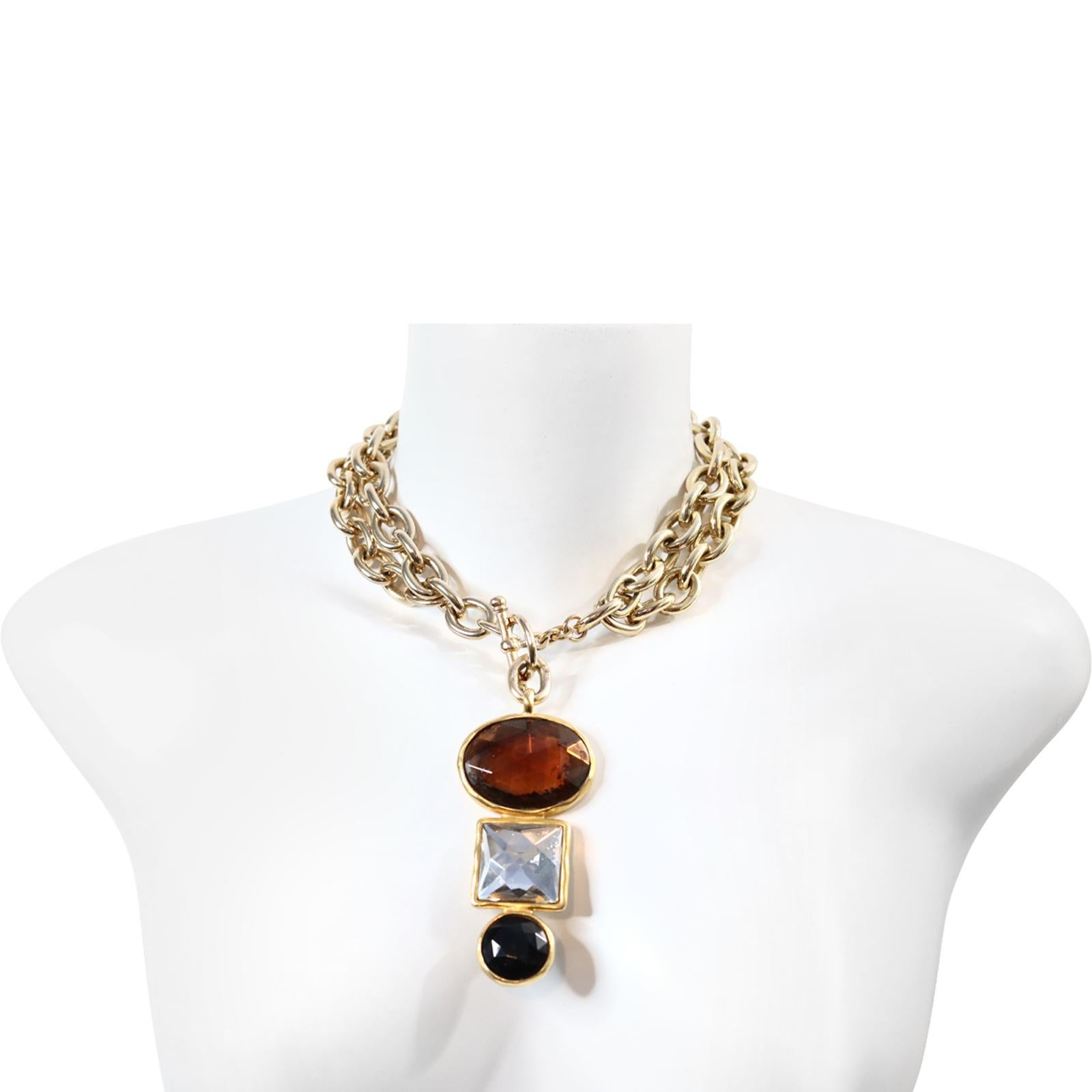 Vintage Ben Amun Gold Tone with Dangling Crystal Crystal Necklace Circa 1980s For Sale 4
