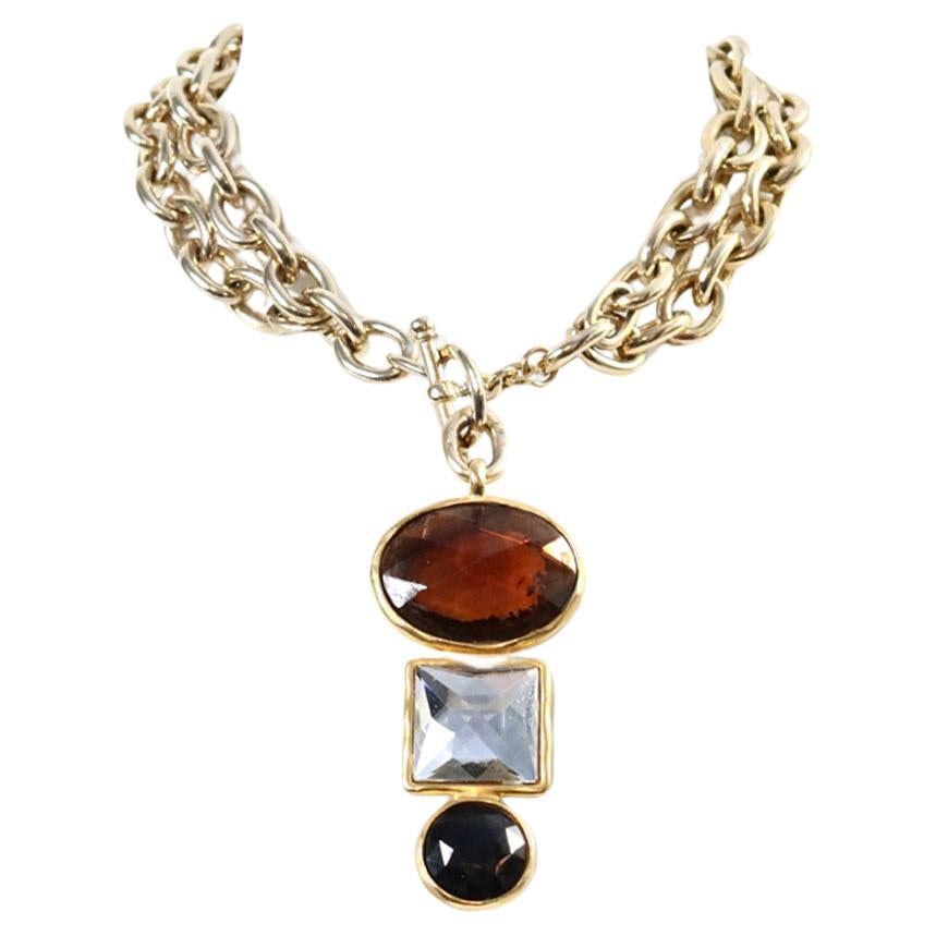 Vintage Ben Amun Gold Tone with Dangling Crystal Crystal Necklace Circa 1980s For Sale 5