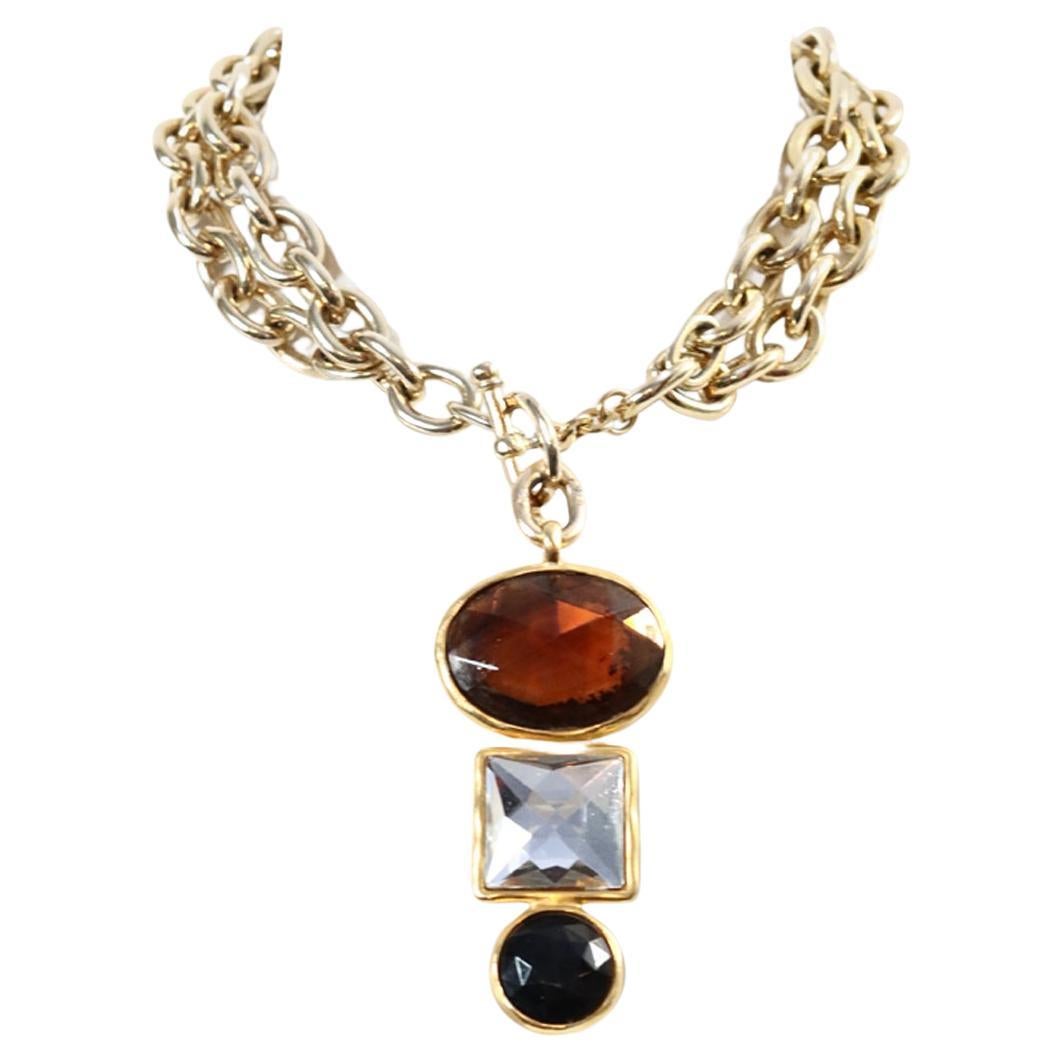 Vintage Ben Amun Gold Tone with Dangling Crystal Crystal Necklace Circa 1980s For Sale 6