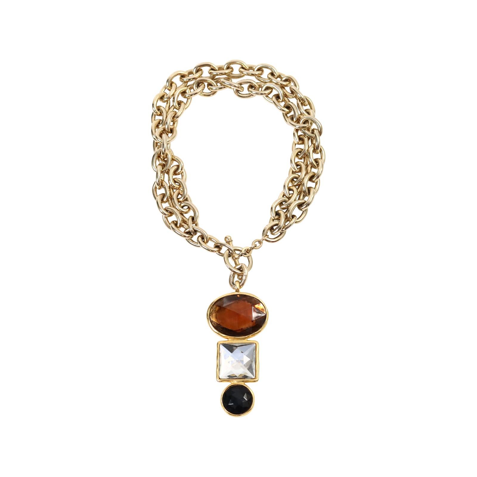 Vintage Ben Amun Gold Tone with Dangling Crystal Crystal Necklace Circa 1980s For Sale 7