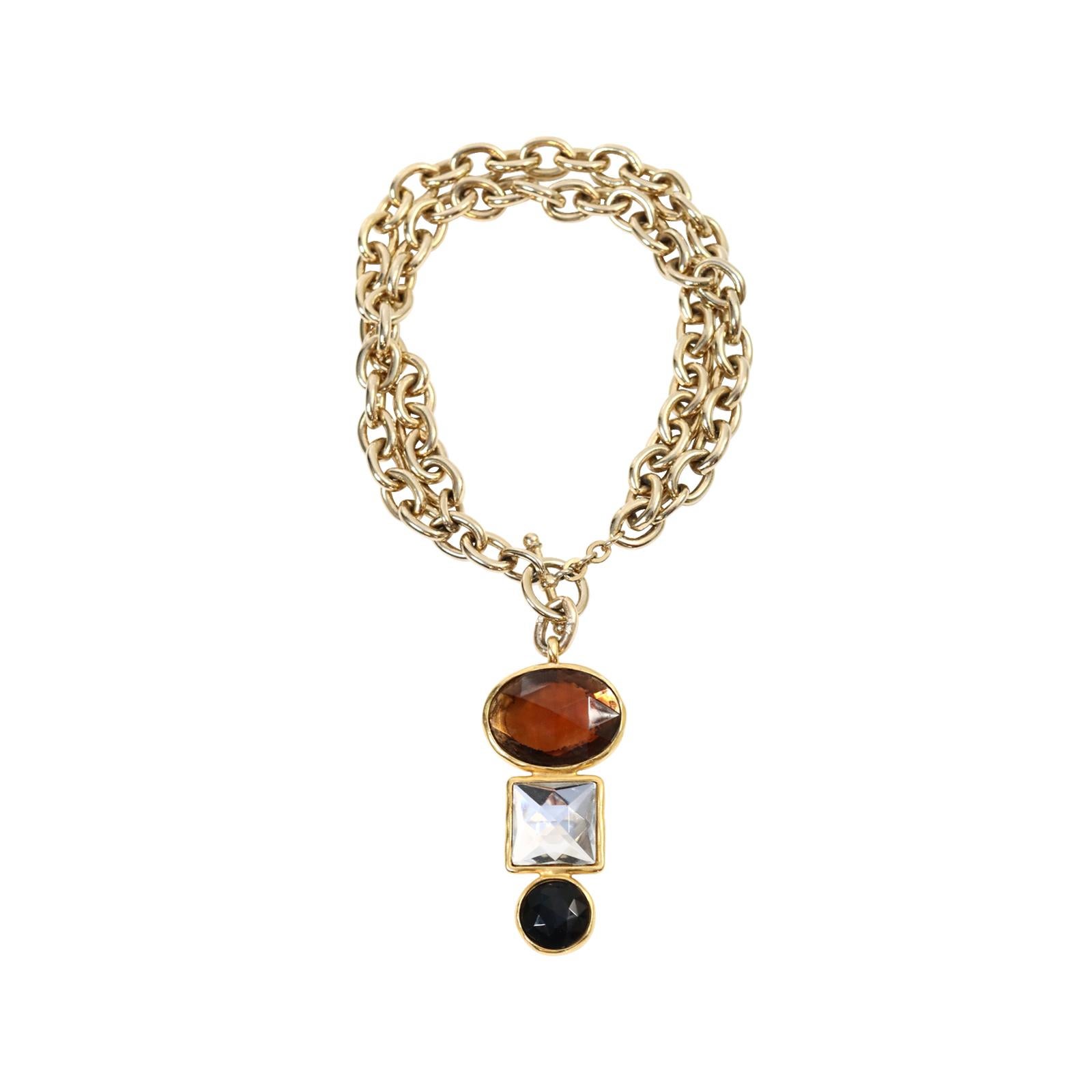 Vintage Ben Amun Gold Tone with Dangling Crystal Crystal Necklace Circa 1980s For Sale 8