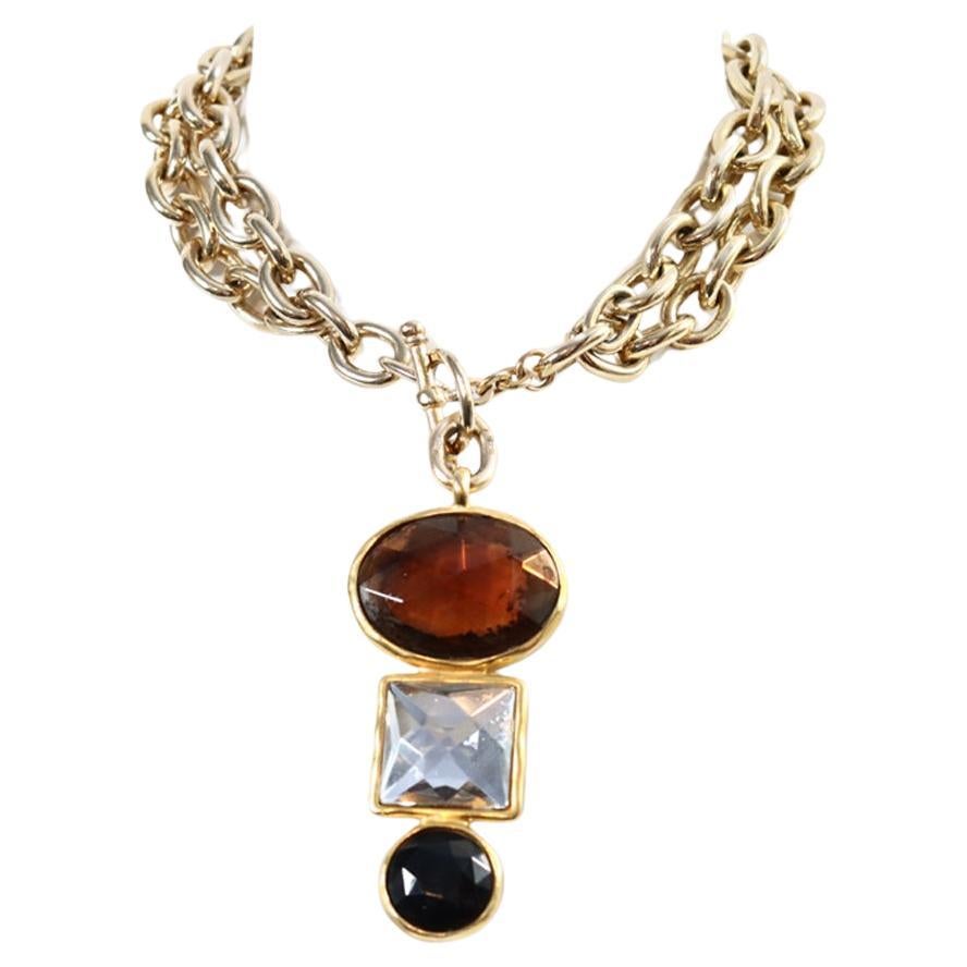 Vintage Ben Amun Gold Tone with Dangling Crystal Crystal Necklace Circa 1980s